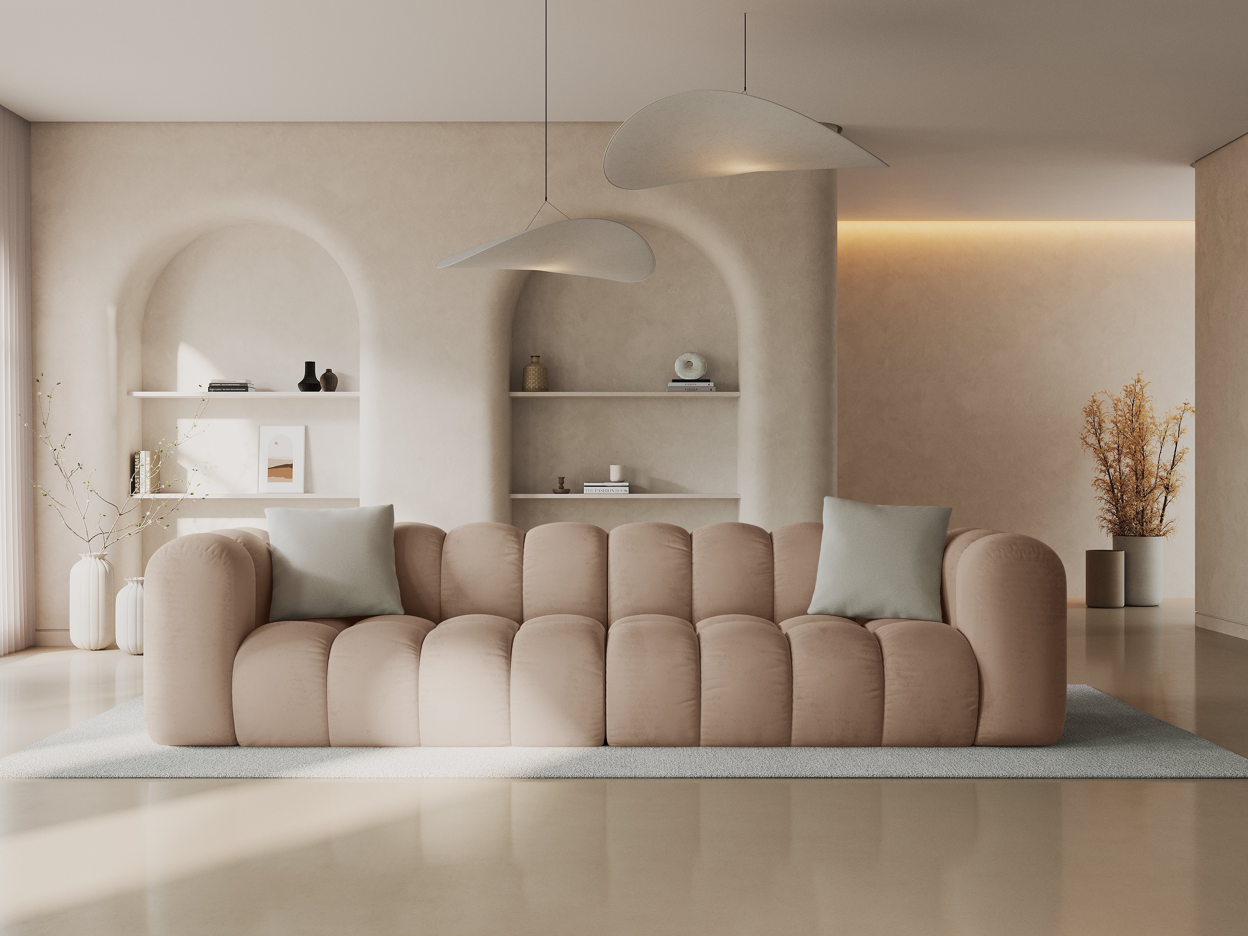 Sofa z jemného velúru pre 4 osoby HALLEY béžová