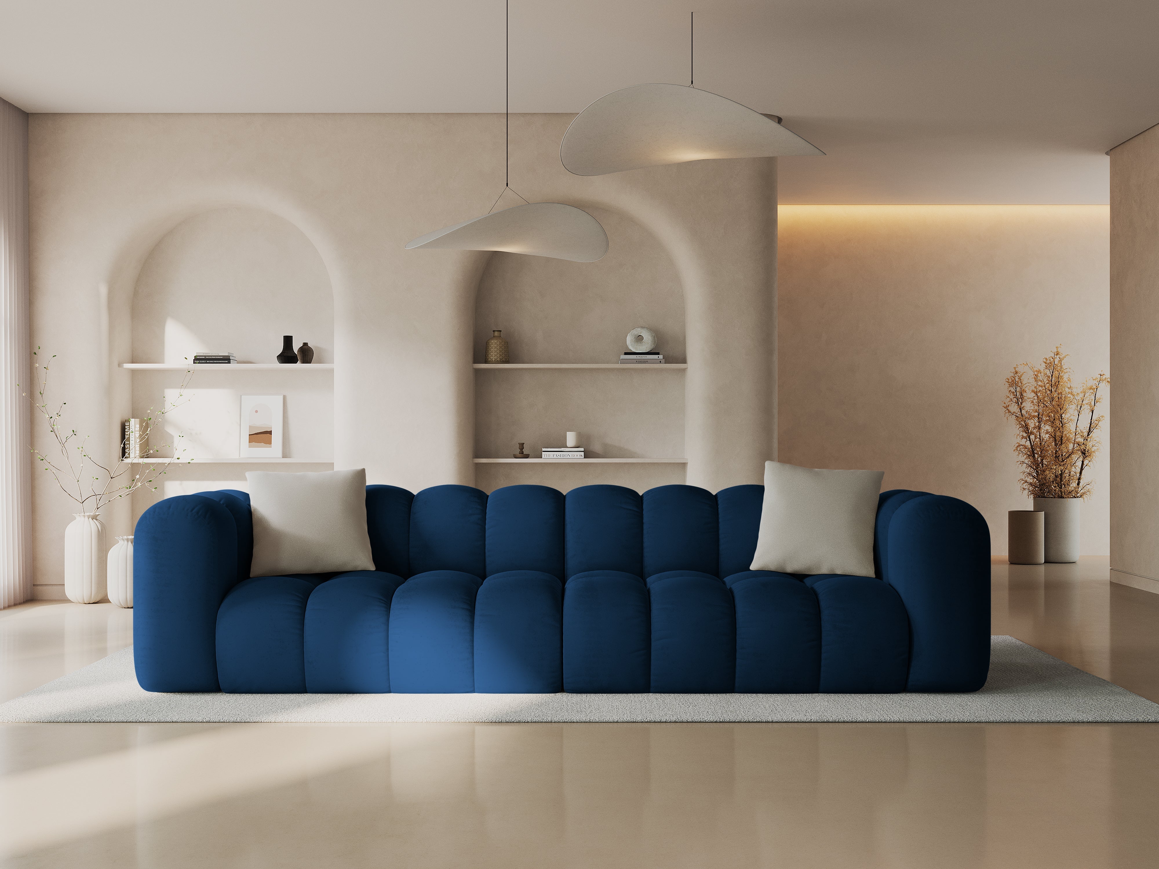 Sofa z jemného velúru pre 4 osoby HALLEY kráľovsky modrá