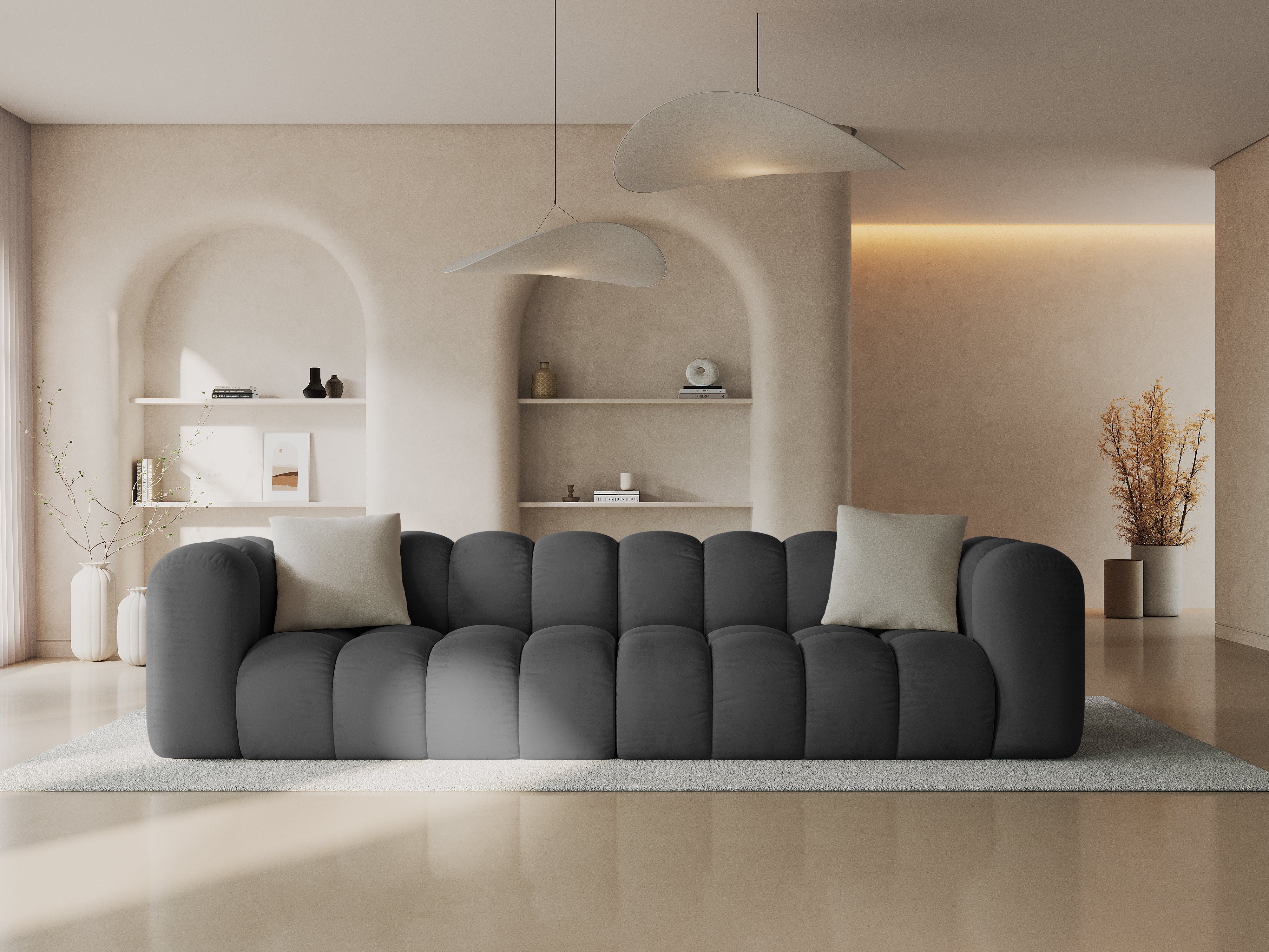 Sofa z jemného velúru pre 4 osoby HALLEY šedá