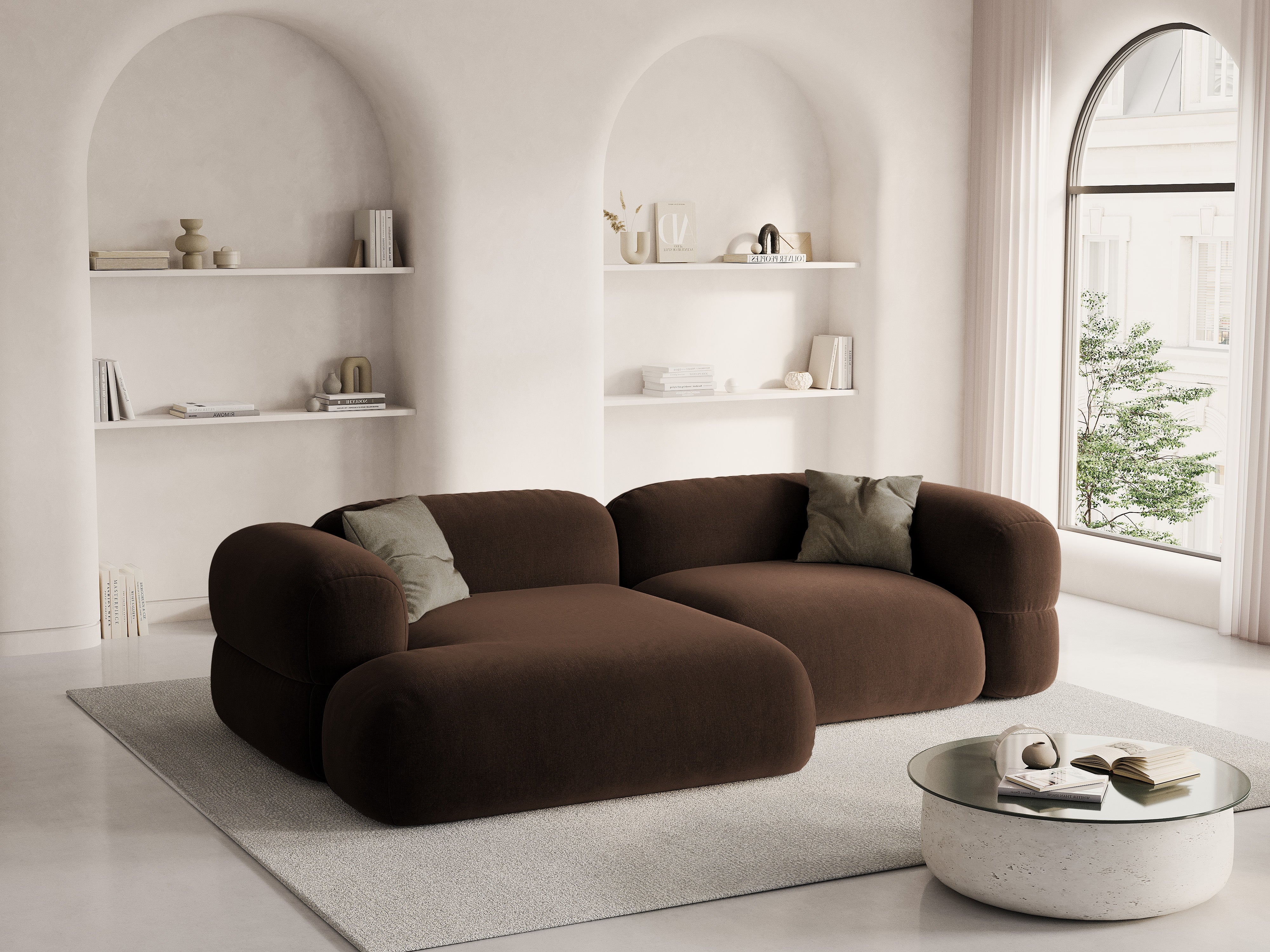 Left-facing velvet corner sofa ROGER chocolate