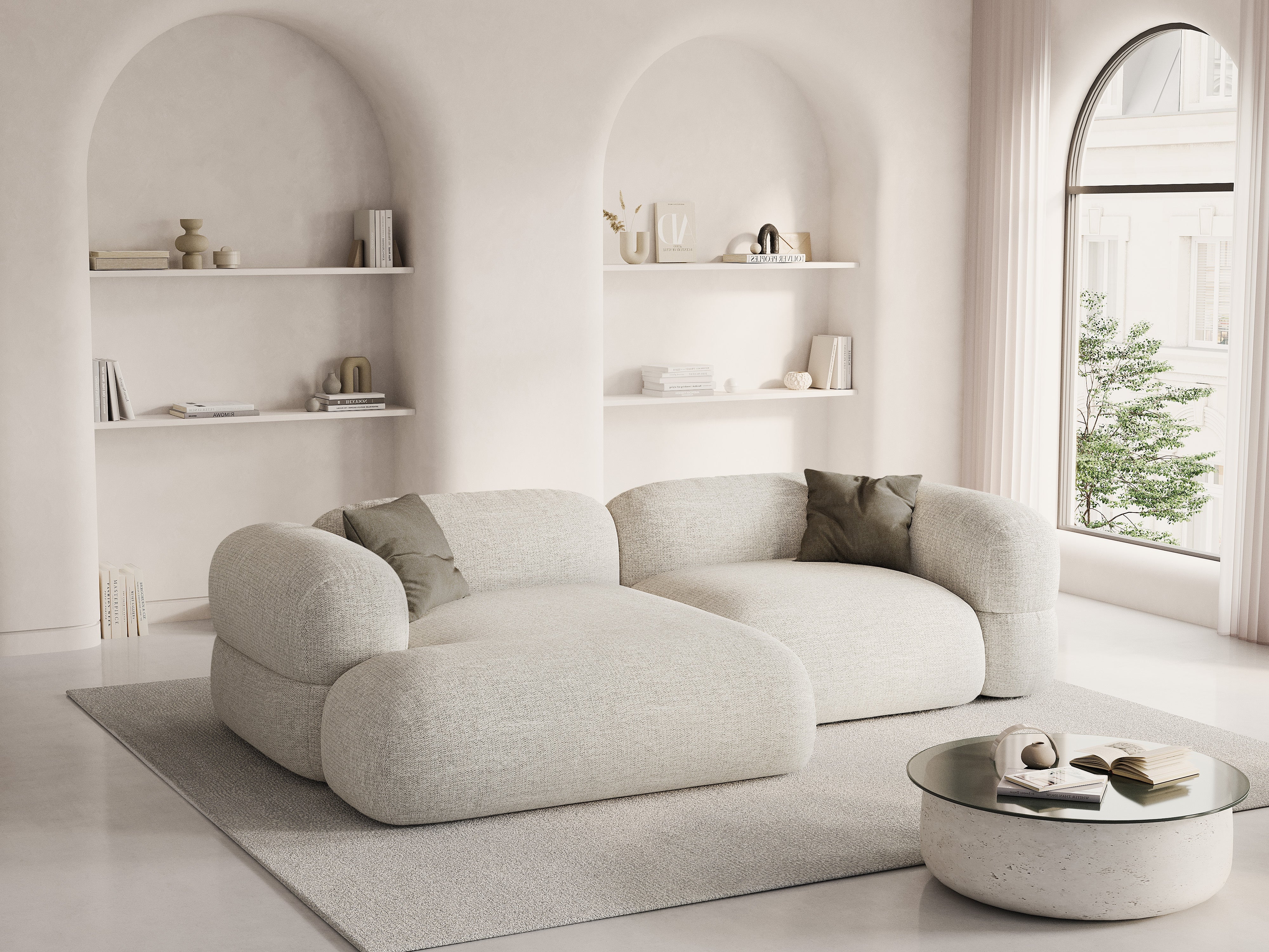 Left-sided corner sofa ROGER beige chenille