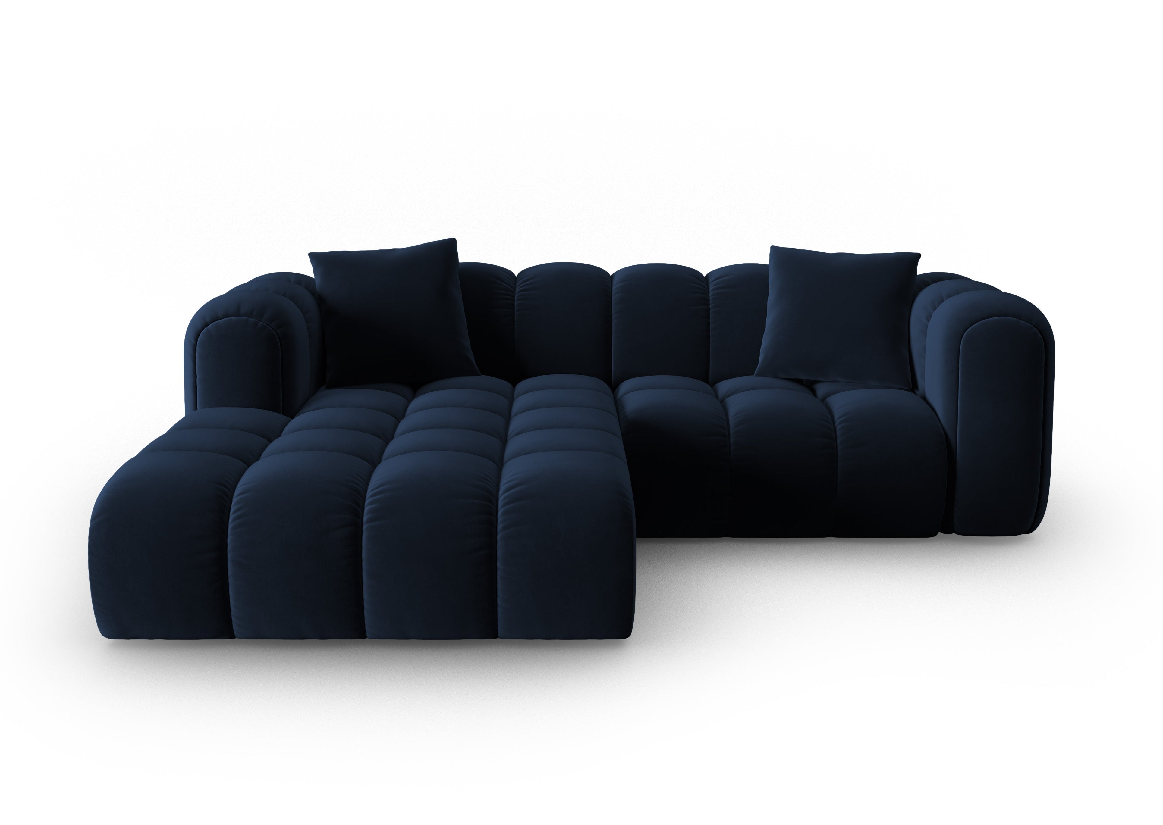 Sametový rohový trojmiestny gauč ASTRO v kráľovsky modrej farbe, ľavý