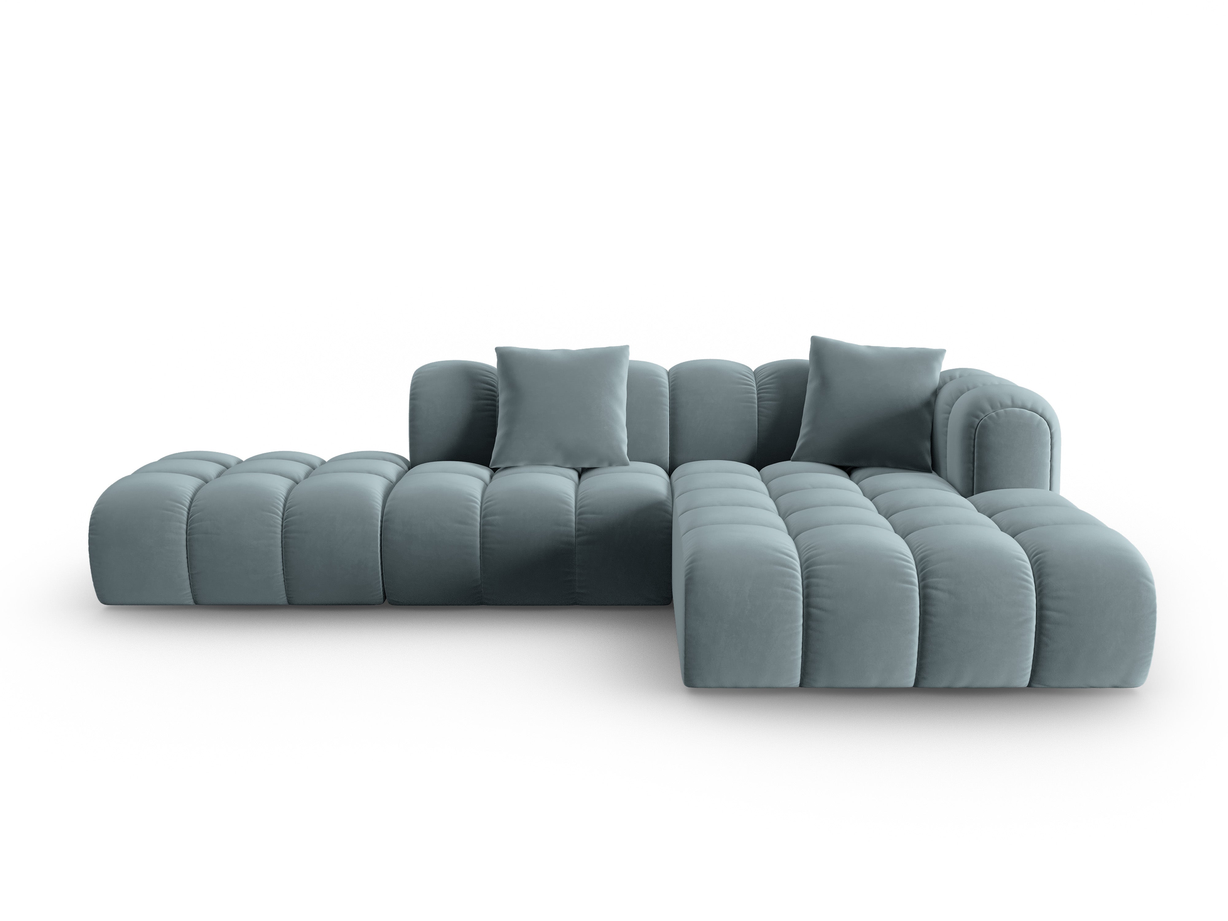 Svetlomodrý otvorený pravý sametový rohový gauč ASTRO