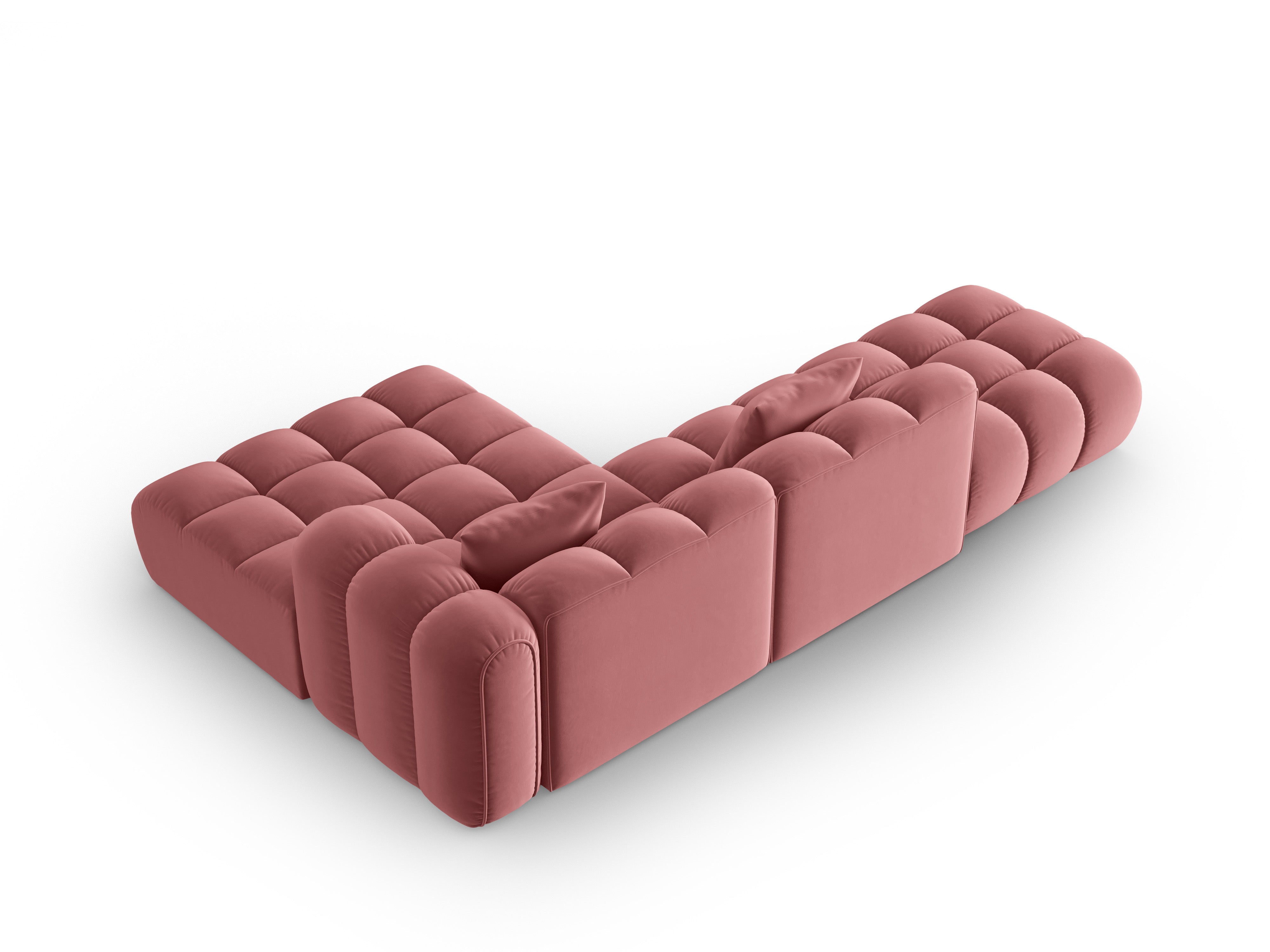 Ružový otvorený pravý sametový rohový gauč ASTRO