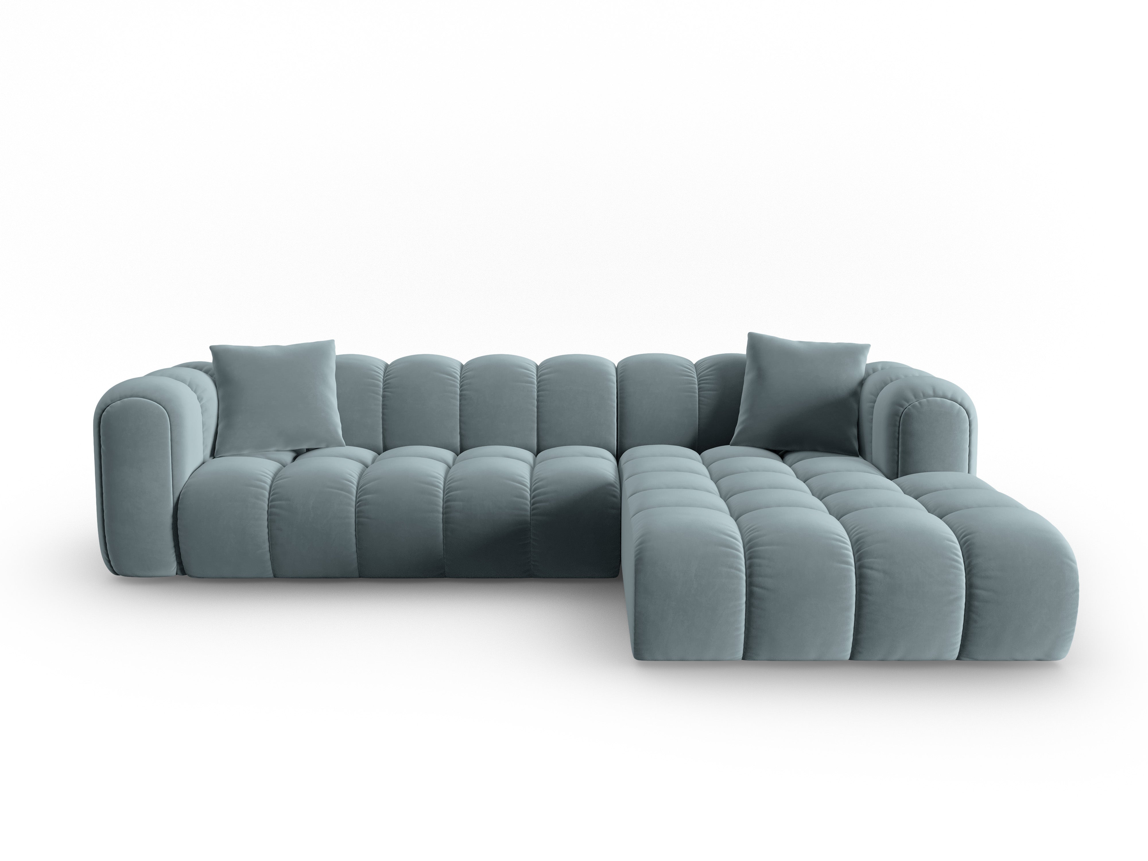Velvet corner sofa for 4 people right-facing ASTRO light blue