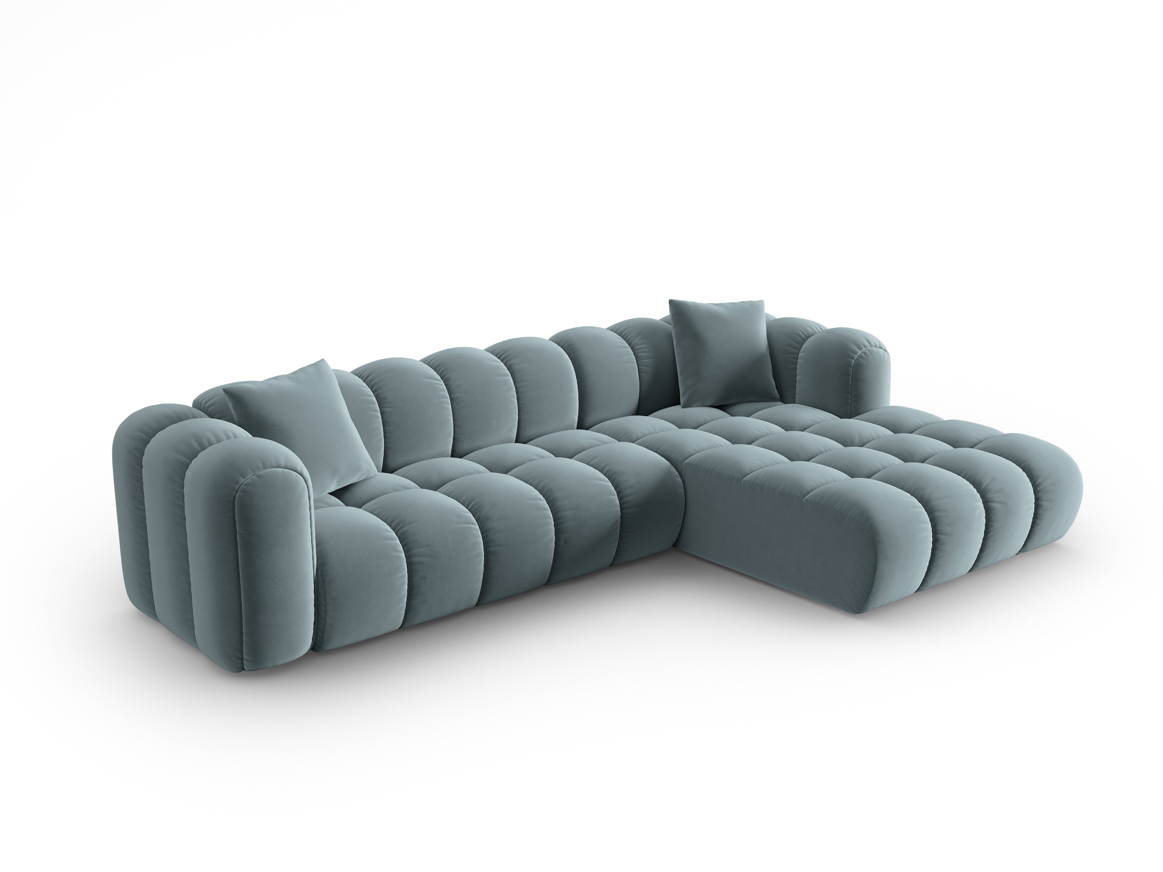 Velvet corner sofa for 4 people right-facing ASTRO light blue