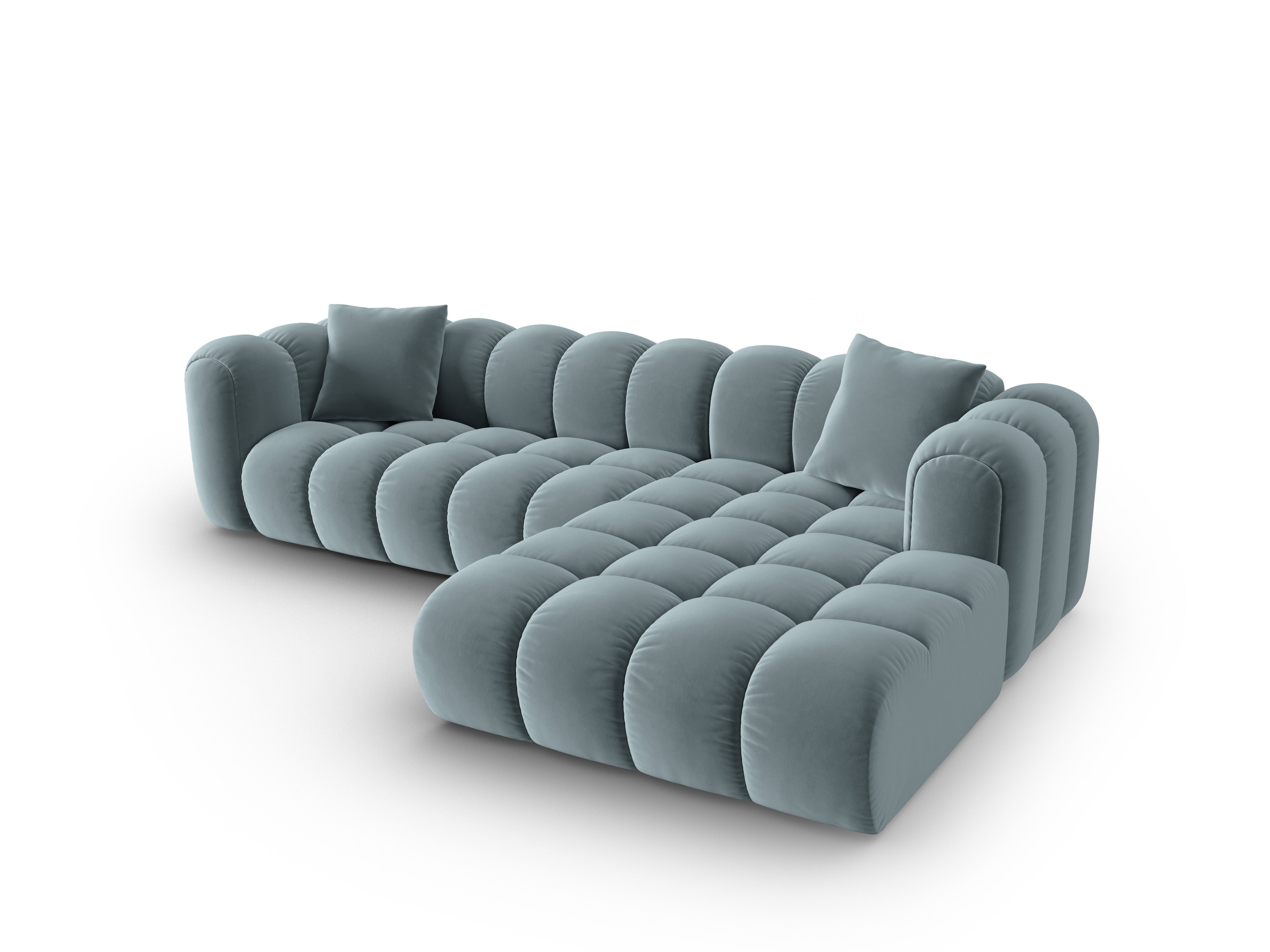Velvet corner sofa for 4 people right-facing ASTRO light blue