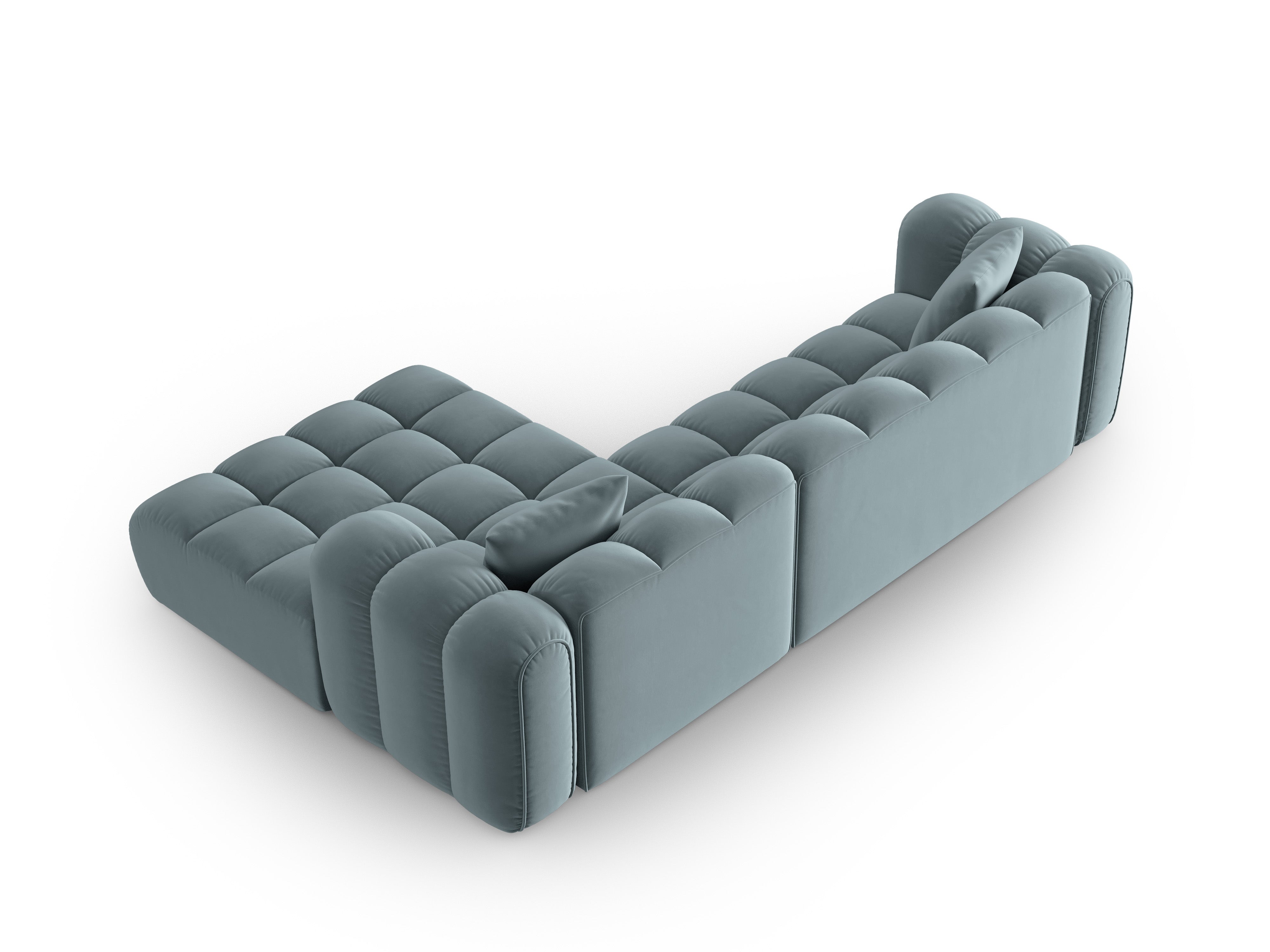 Velvet corner sofa for 4 people right-facing ASTRO light blue
