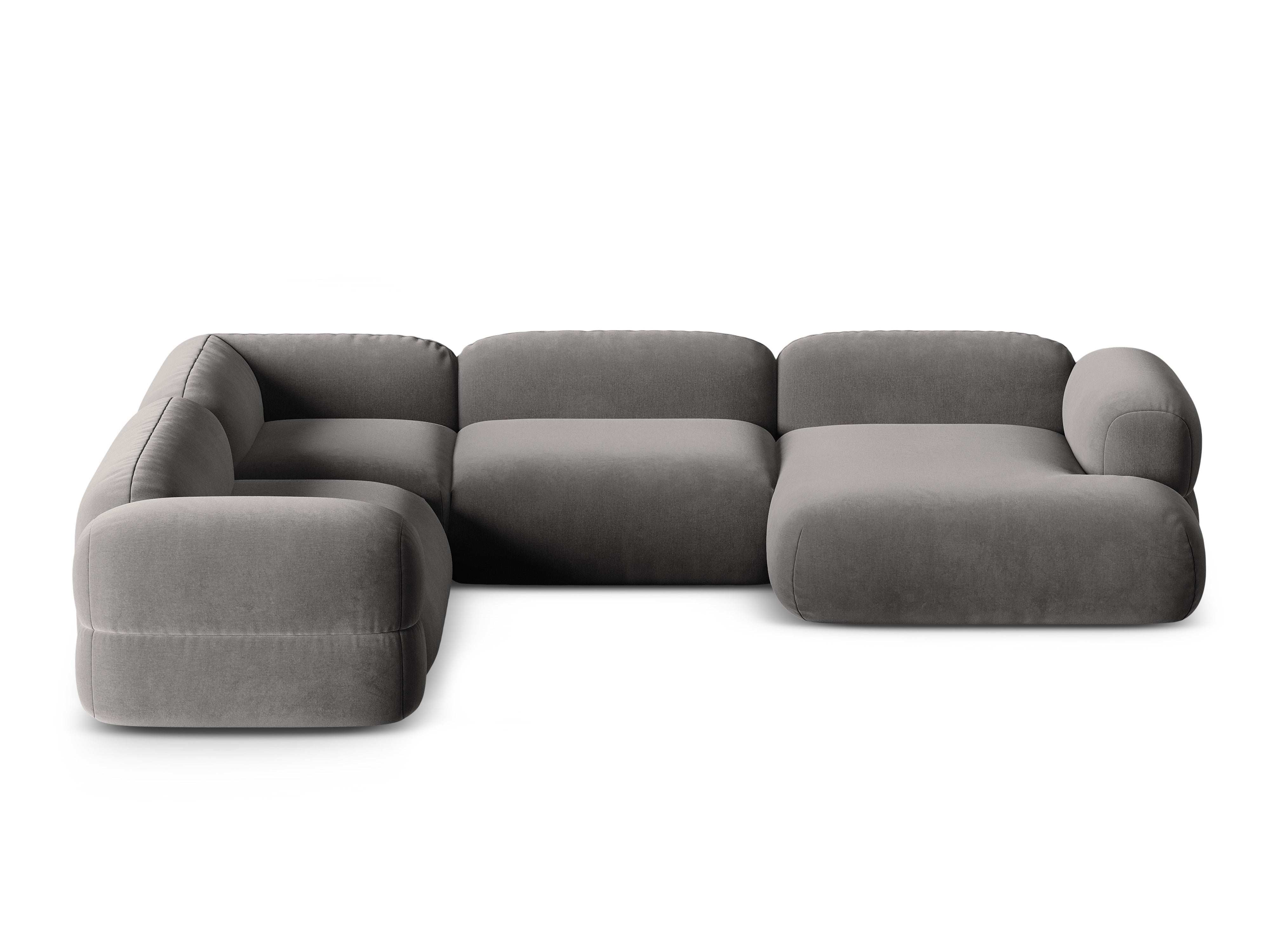 Sivý sametový rohový gauč v tvare U ľavý ROGER