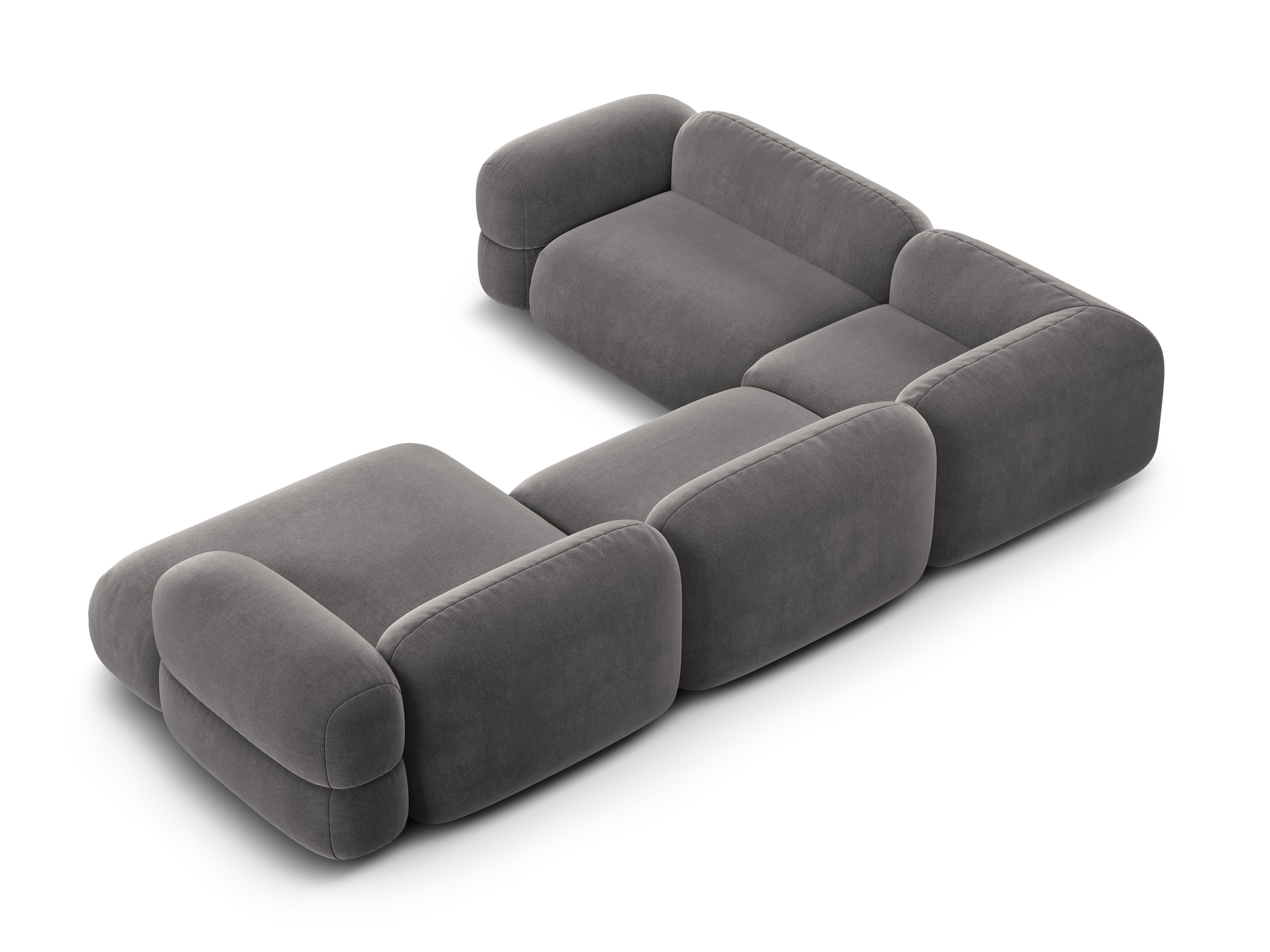 Sivý sametový rohový gauč v tvare U ľavý ROGER