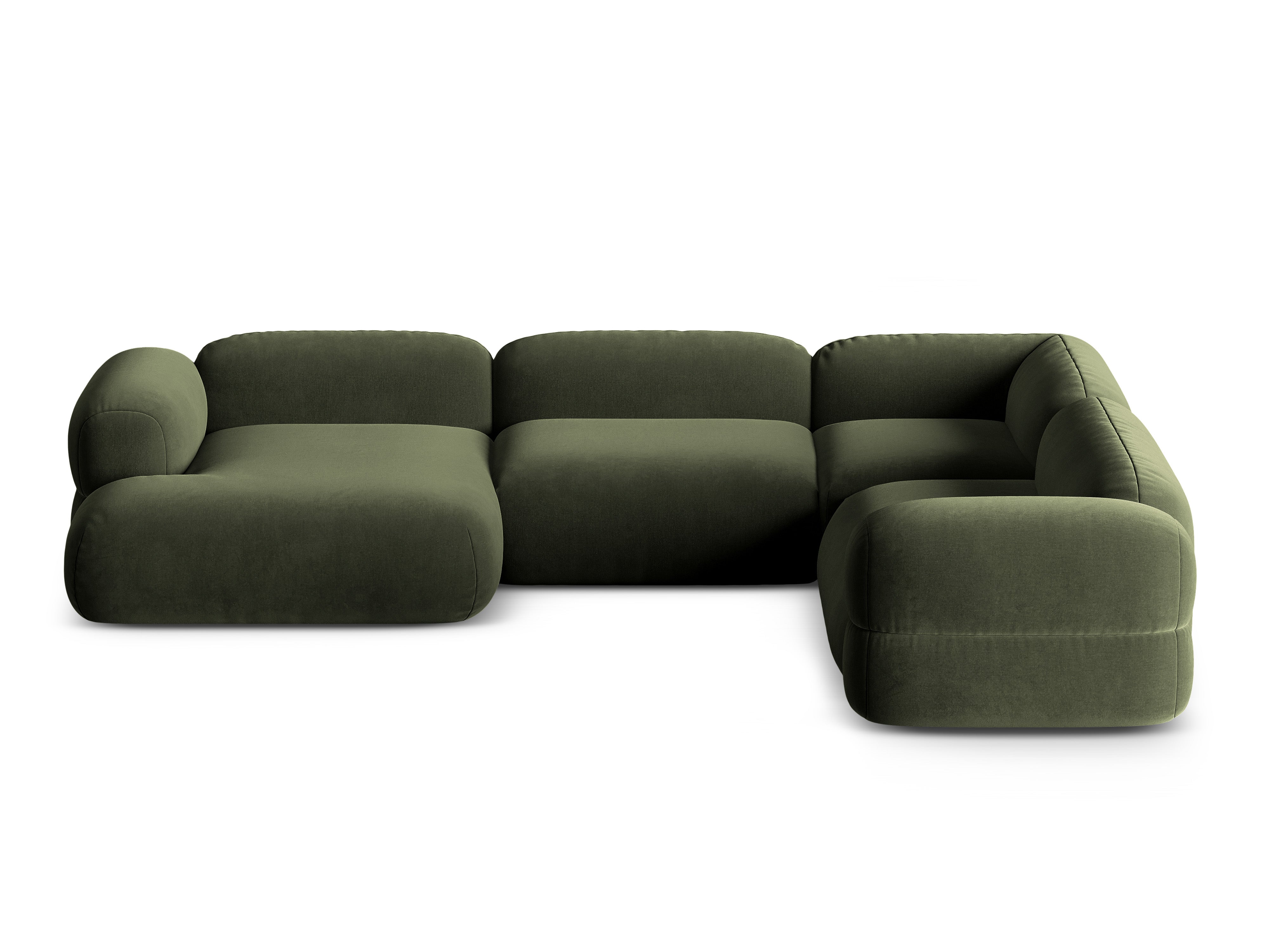Right-facing U-shaped velvet corner sofa ROGER in olive green