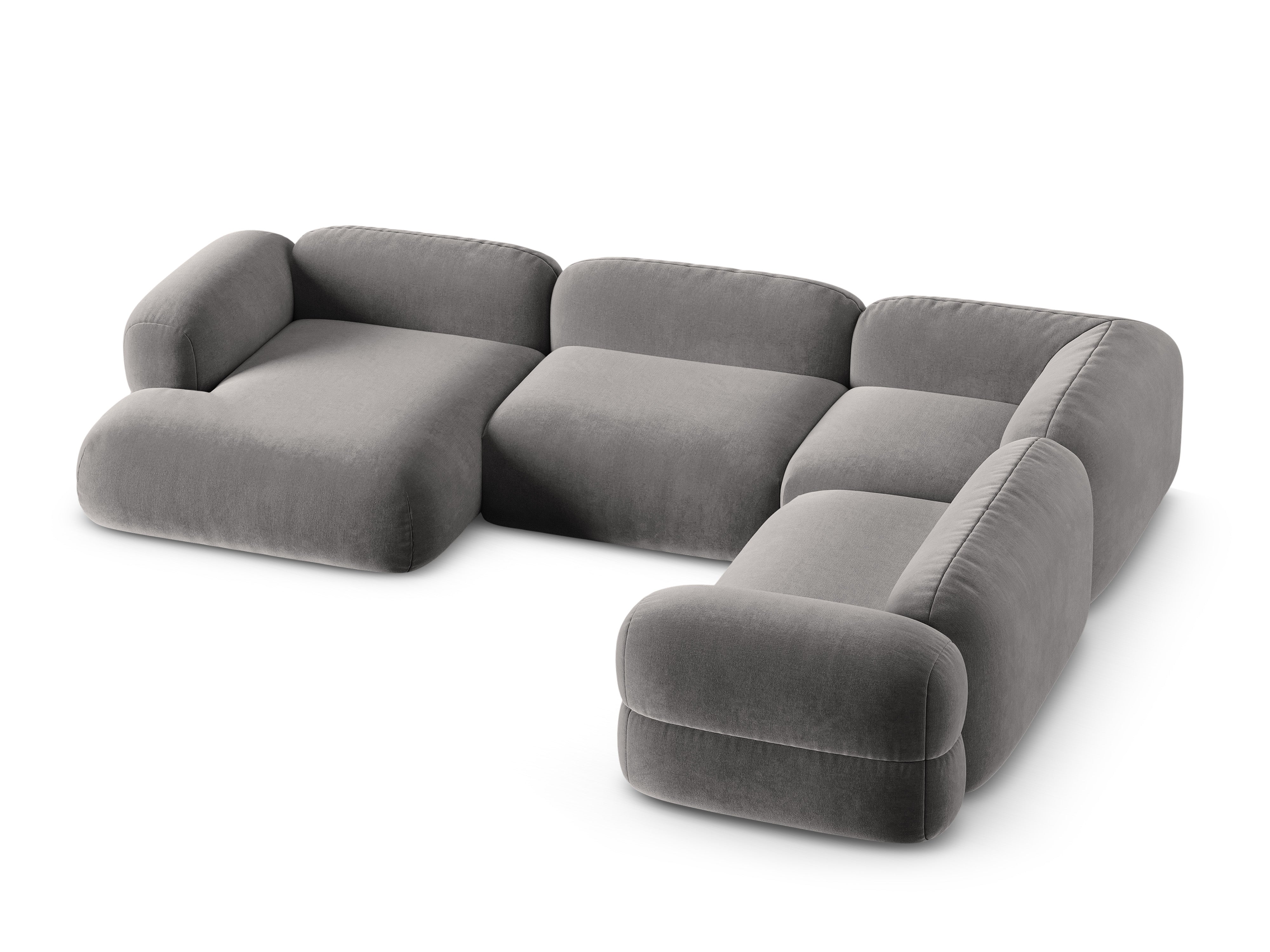 Sivý sametový rohový gauč v tvare U pravý ROGER