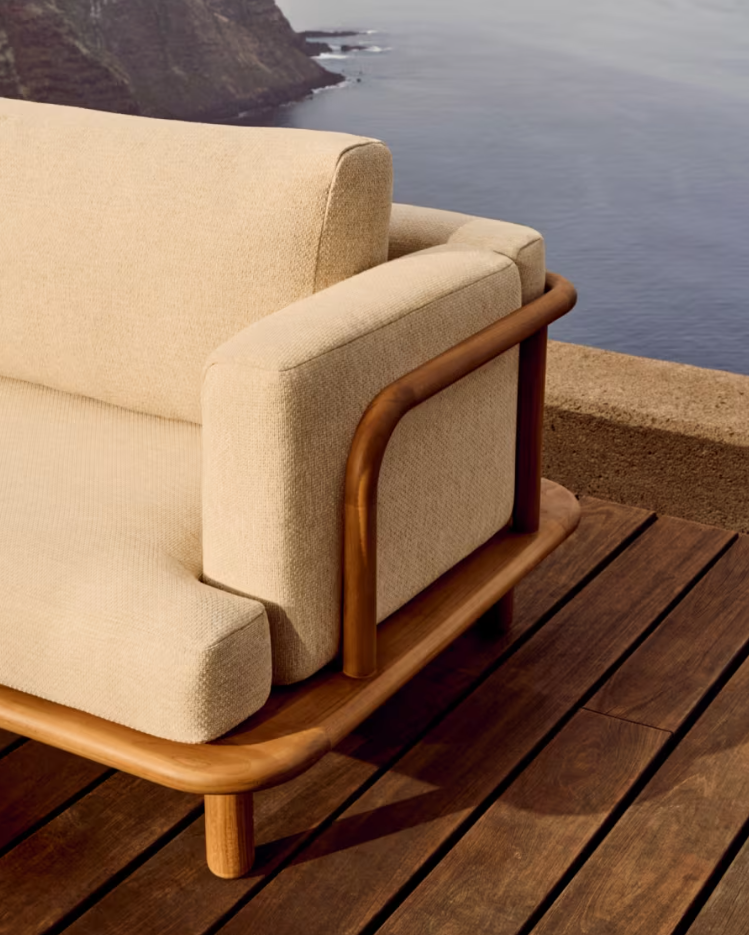 3-Seater Sofa TIRANT Beige with Wooden Base