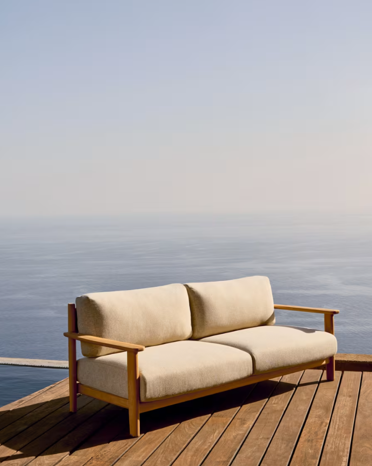 3-Seater Sofa TIRANT Beige with Wooden Base