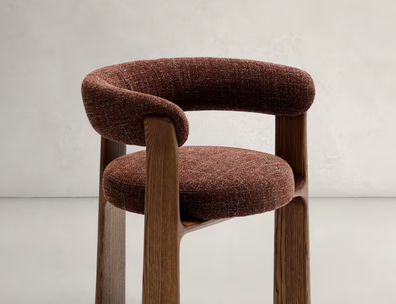 Granite Armchair with Armrests, Brown Chenille with Dark Ash Base
