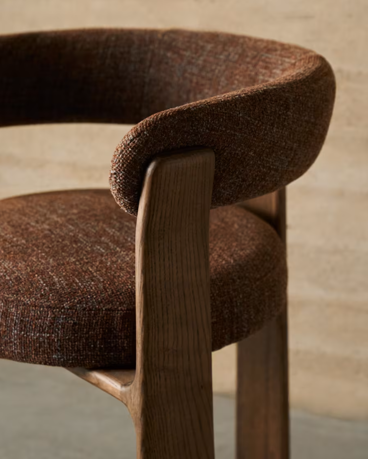 Granite Armchair with Armrests, Brown Chenille with Dark Ash Base