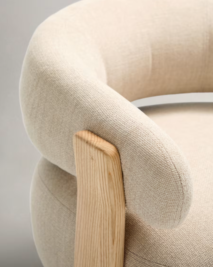 GRANITE armchair in beige chenille with an ash base