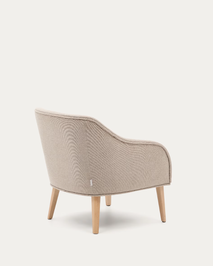 Beige BOBLY Armchair with Wooden Base