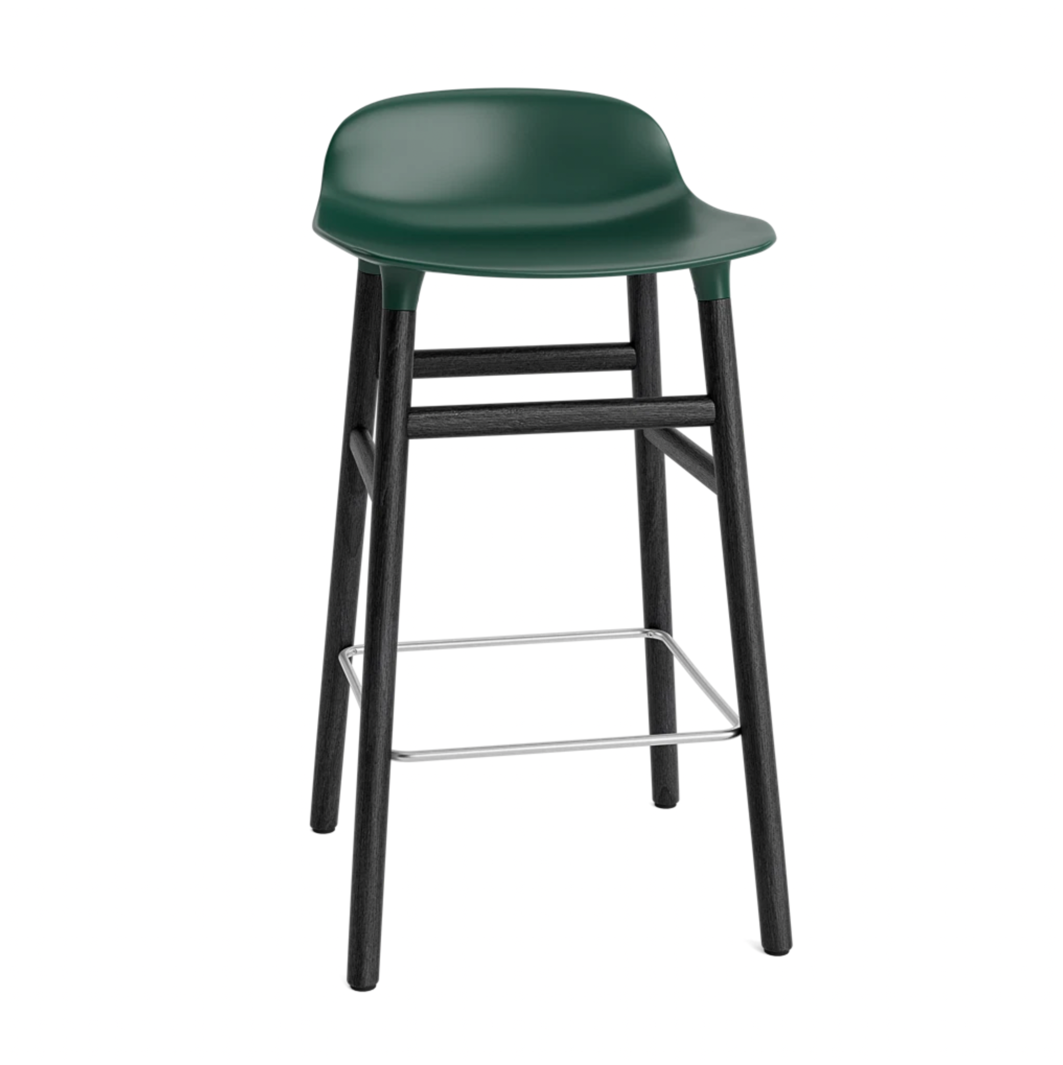 Green Hocker Form with a black oak base