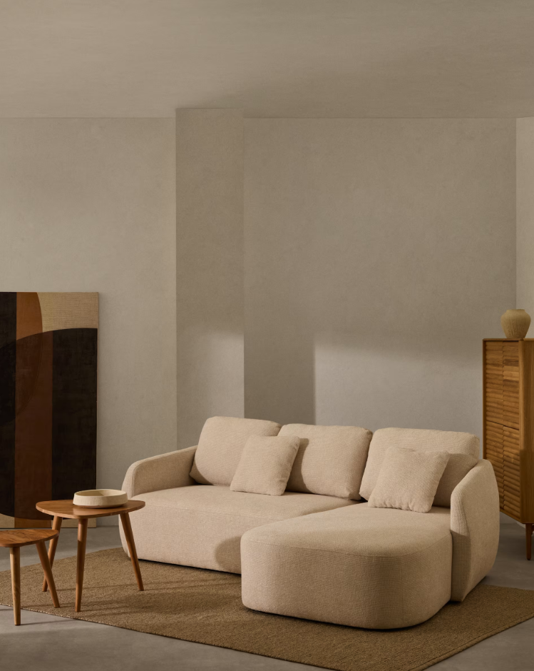 Pravostranný rohový gauč s funkciou spania pre 3 osoby LAIRA écru