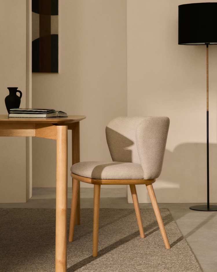 Kreslo z šenilovej tkaniny CISELIA béžové s jasným podstavcom