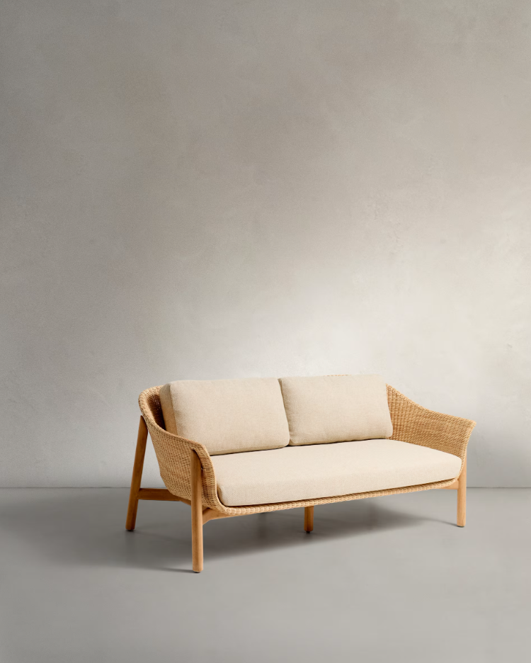 External sofa 2-person galea wood and rattan wood