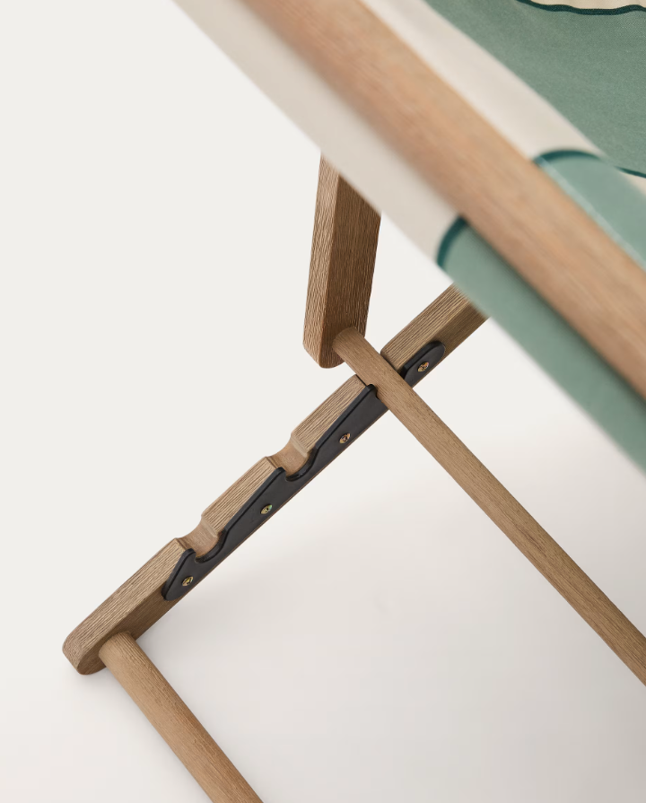 Ležadlo VILARA zeleno-bežové s akáciovou základňou