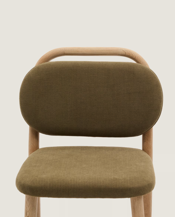 Hoker HELDA zelený s zamatom s dubovou základňou