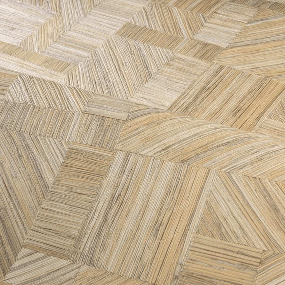 Štruktúrna geometrická tapeta napodobňujúca slamenný patchwork IMBRICATION - PAILLE tmavobéžová