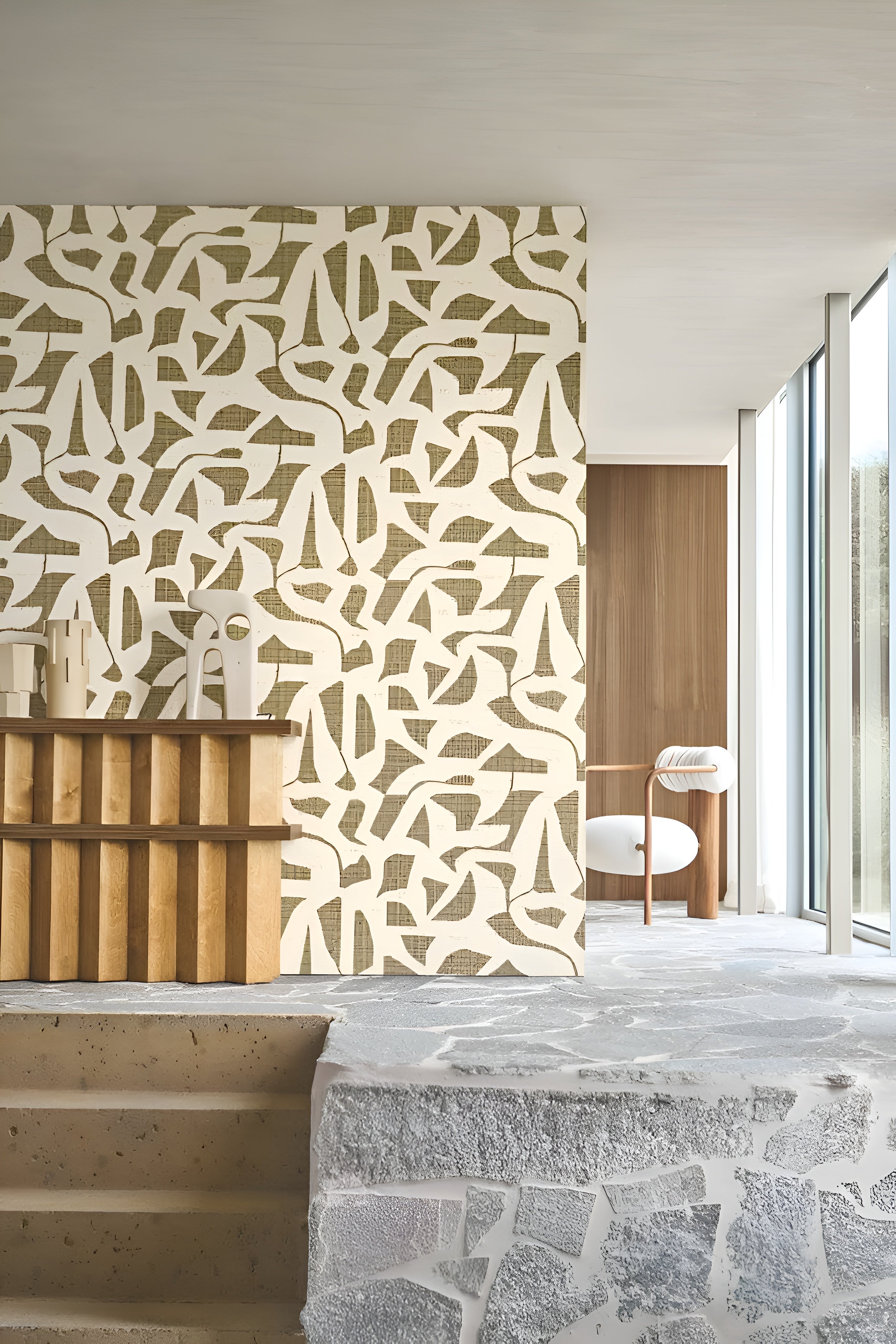 Textured wallpaper resembling fabric with an abstract pattern CANA - SABLE beige