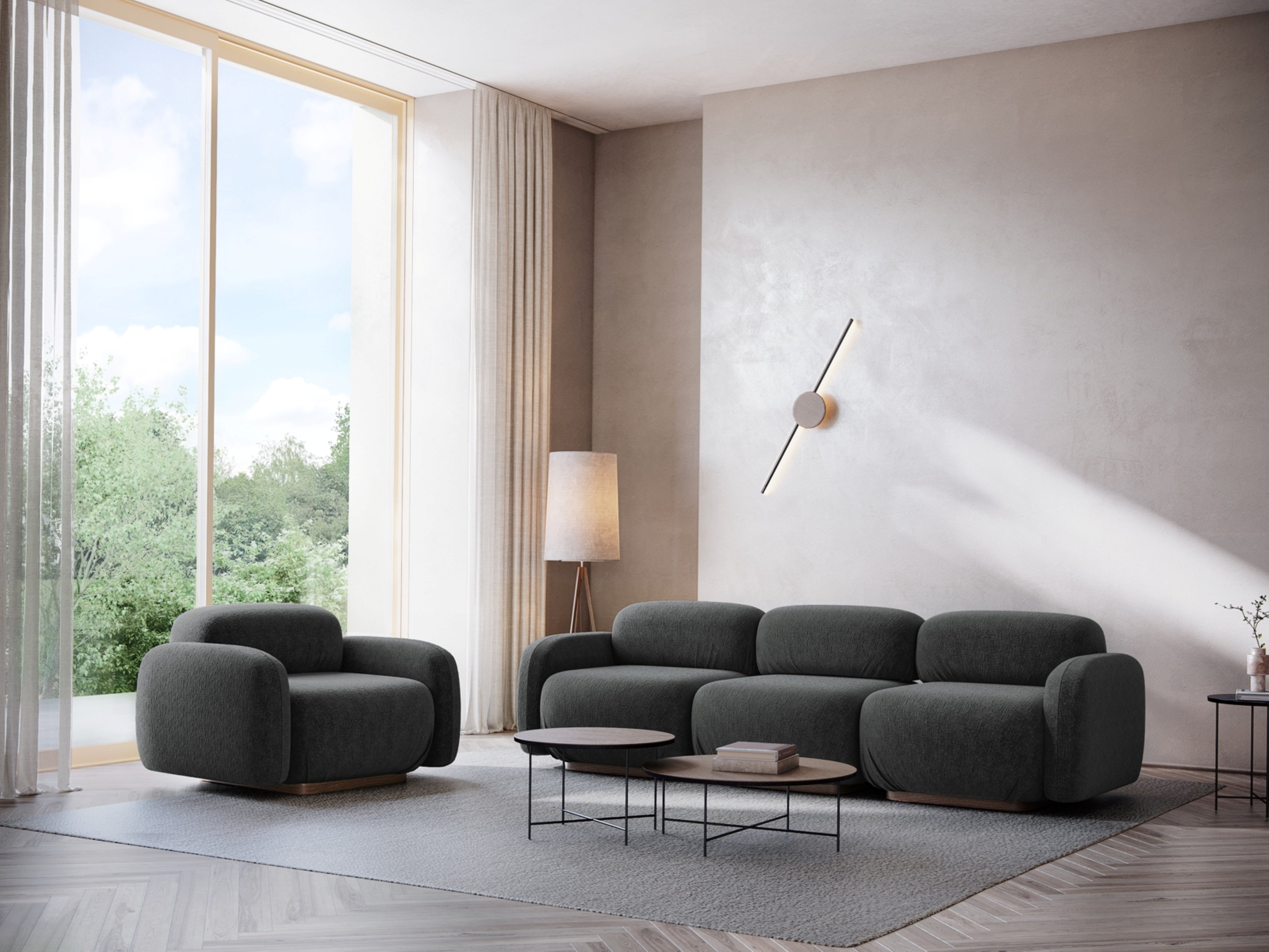 AILANI Gray Boucle 3-Seater Modular Sofa