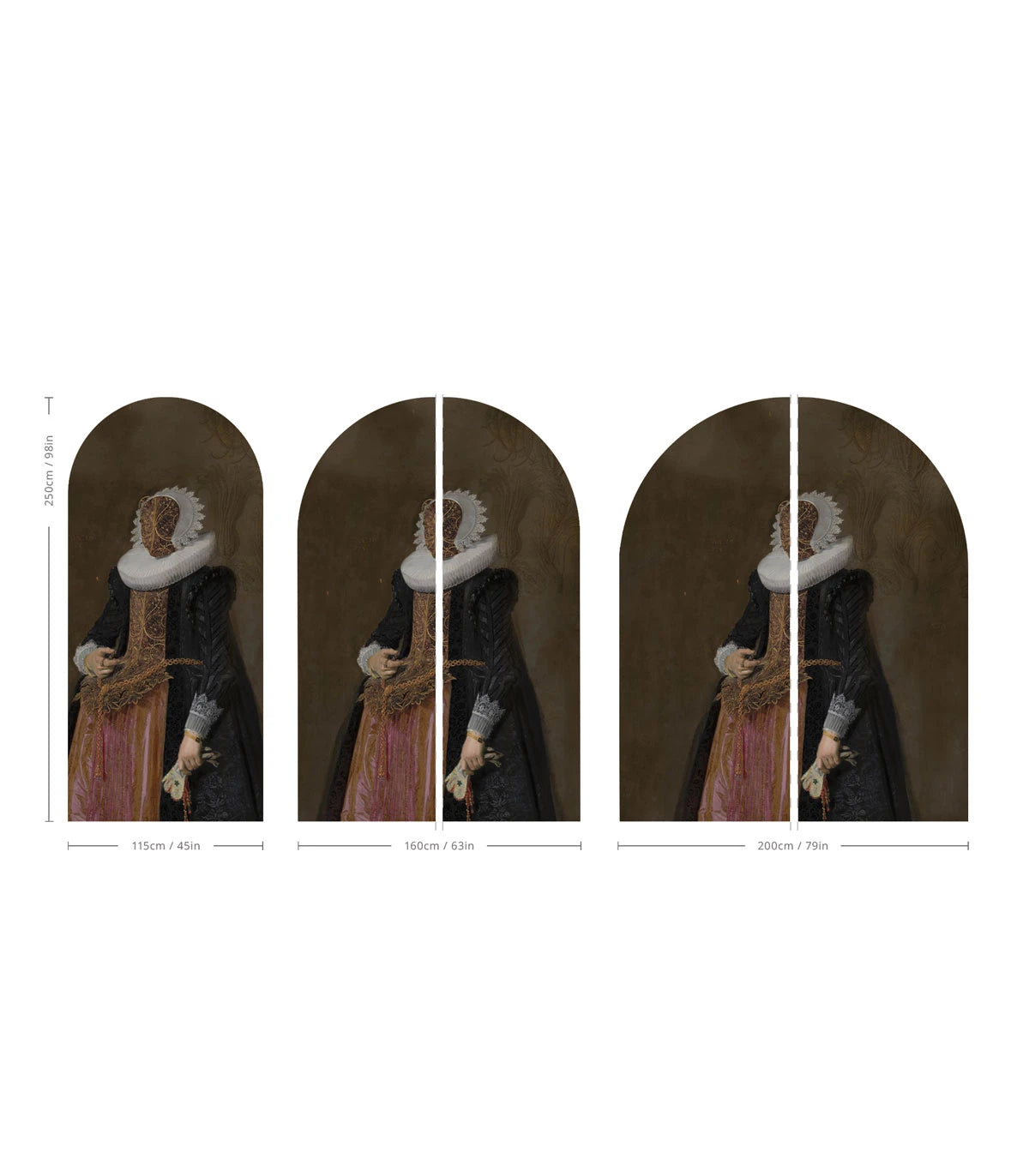 Nástenná maľba v tvare oblúka s umeleckým portrétom BAROQUE LADY hnedá