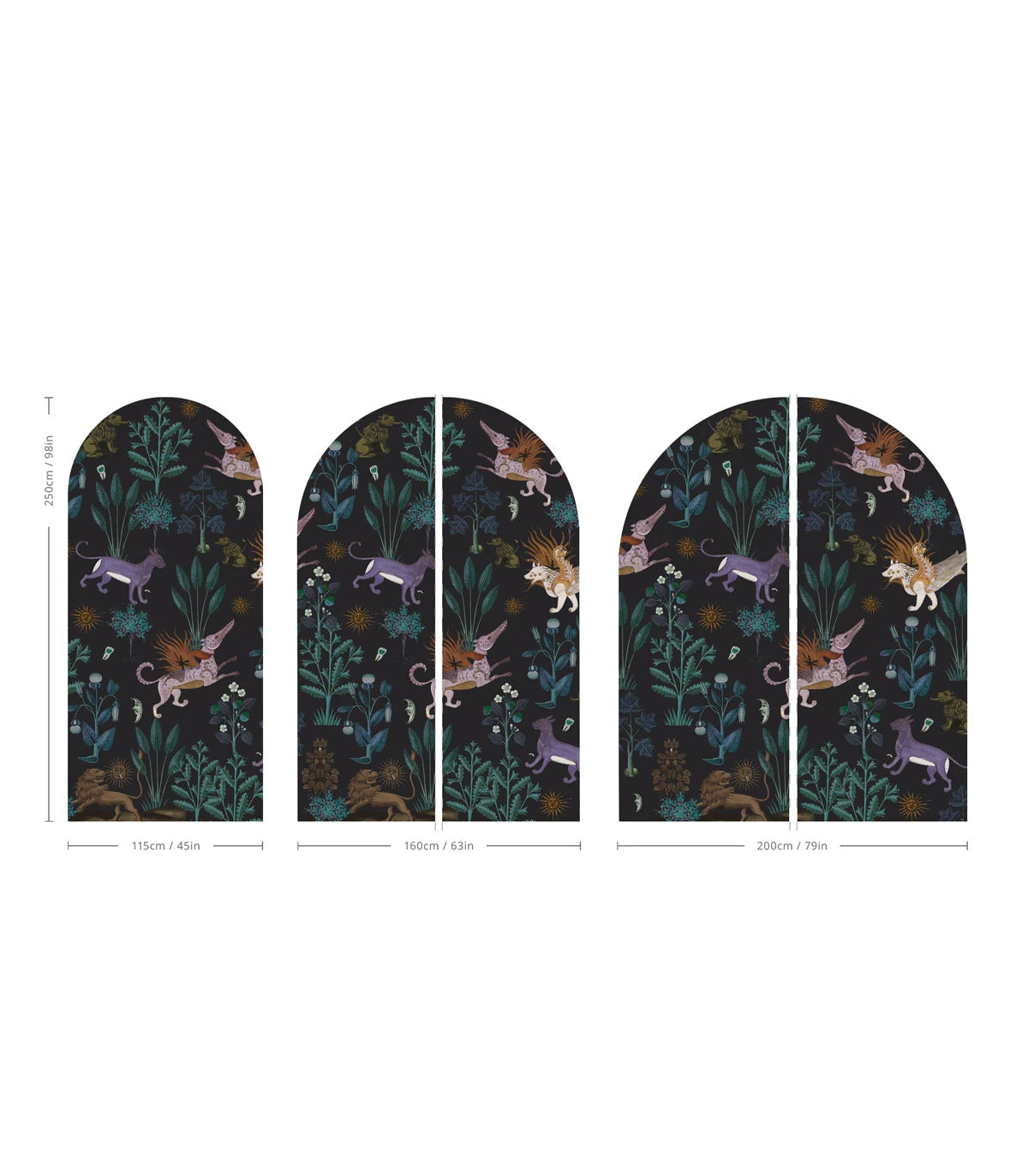 Non-woven mural in the shape of an arch BOTANIC BEAST PURPLE black with purple