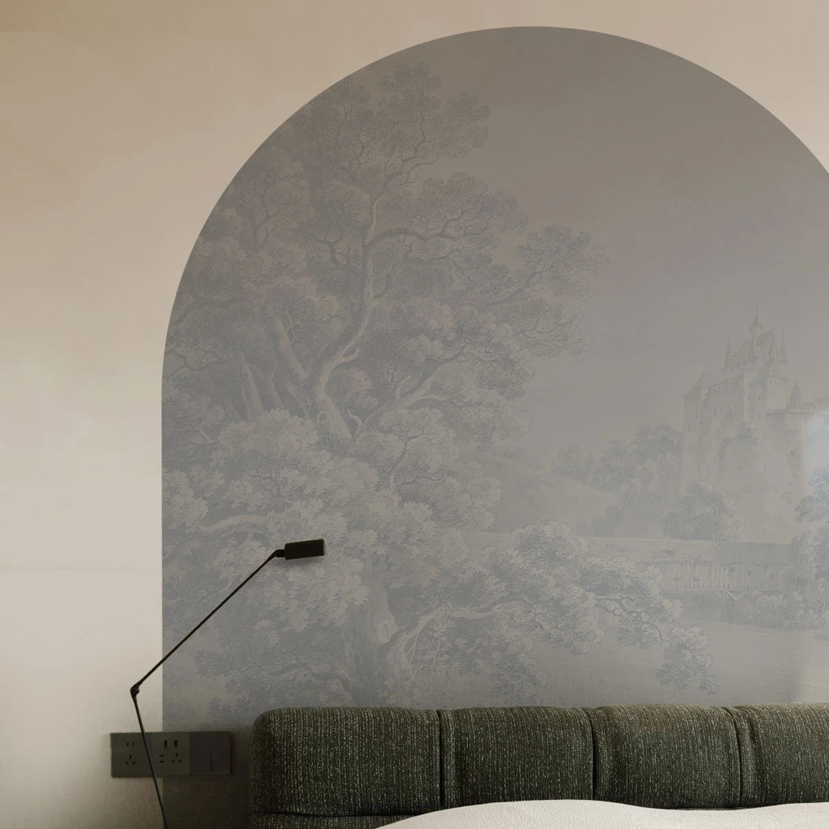 Flizelínová nástenná maľba v tvare oblúka MIERNA KRAJINA modrá