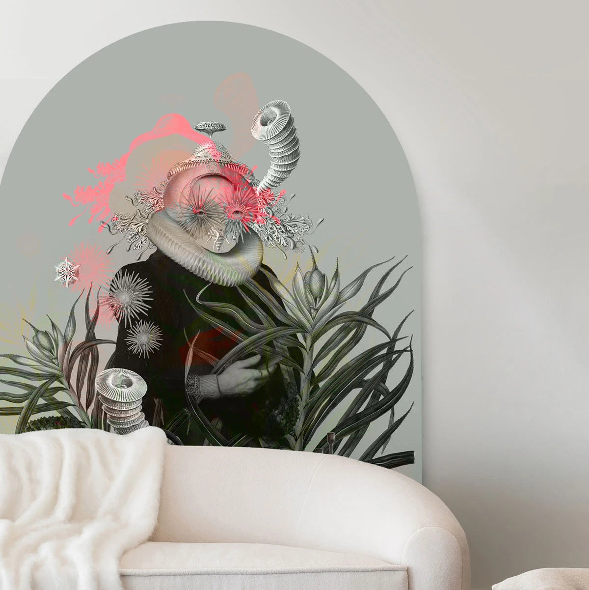 Nástenná maľba v tvare oblúka s umeleckým portrétom PANI MEDUSA šedá