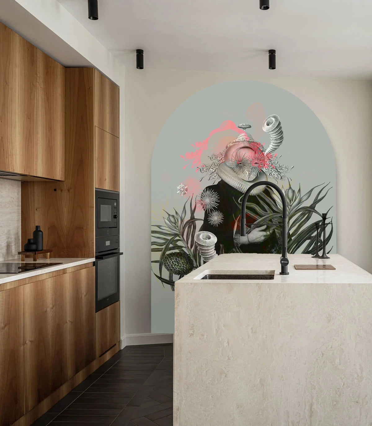 Nástenná maľba v tvare oblúka s umeleckým portrétom PANI MEDUSA šedá