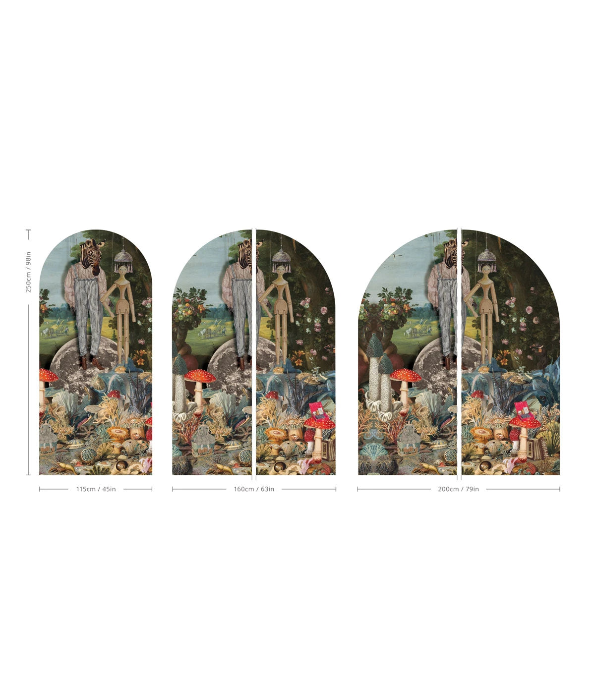 Múrová flizelínová tapeta v tvare oblúka PUPPETS tmavozelená s modrou