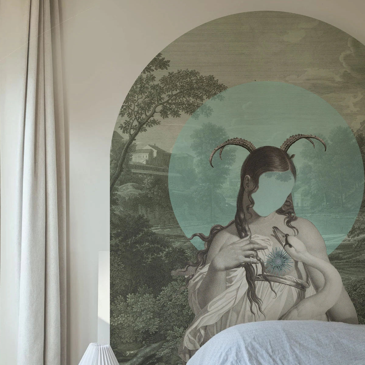Nástenná maľba v tvare oblúka s umeleckým portrétom ZODIAC MUSE zelená
