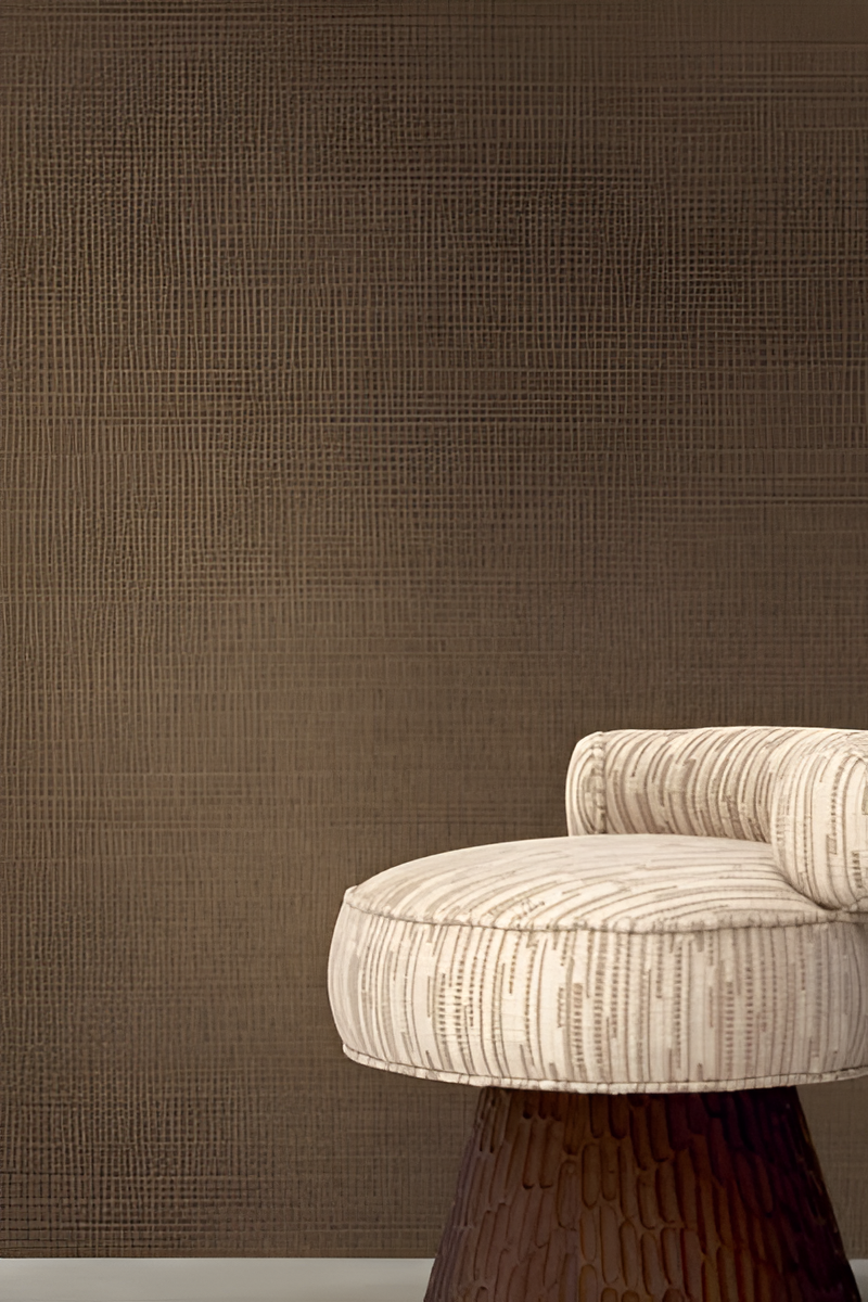 Structural wallpaper imitating abaca weave FIBRA - ÉBÈNE dark brown