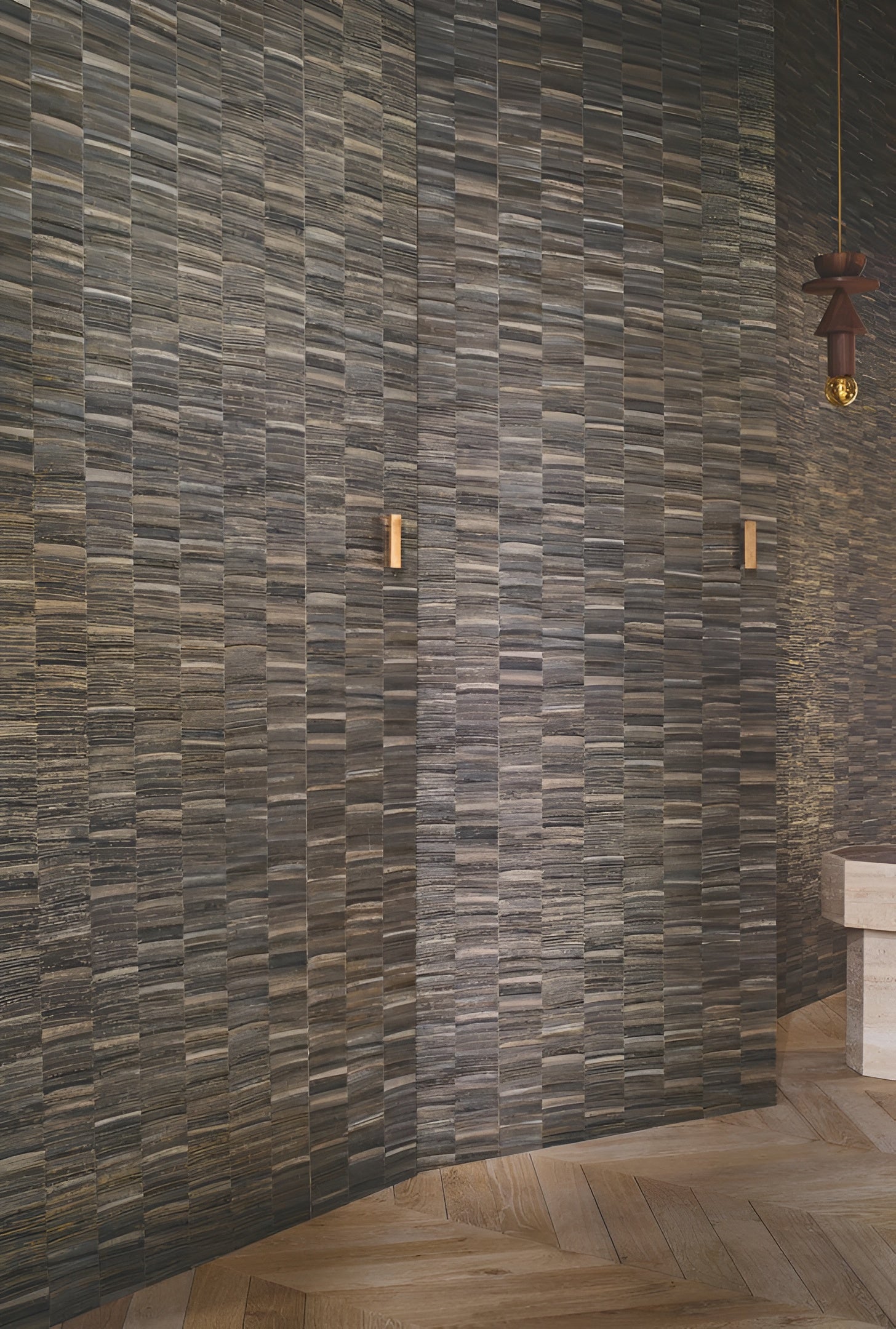Metallic Structural Wallpaper in Stripes LIRIO - ANTHRACITE/DORÉ anthracite with gold