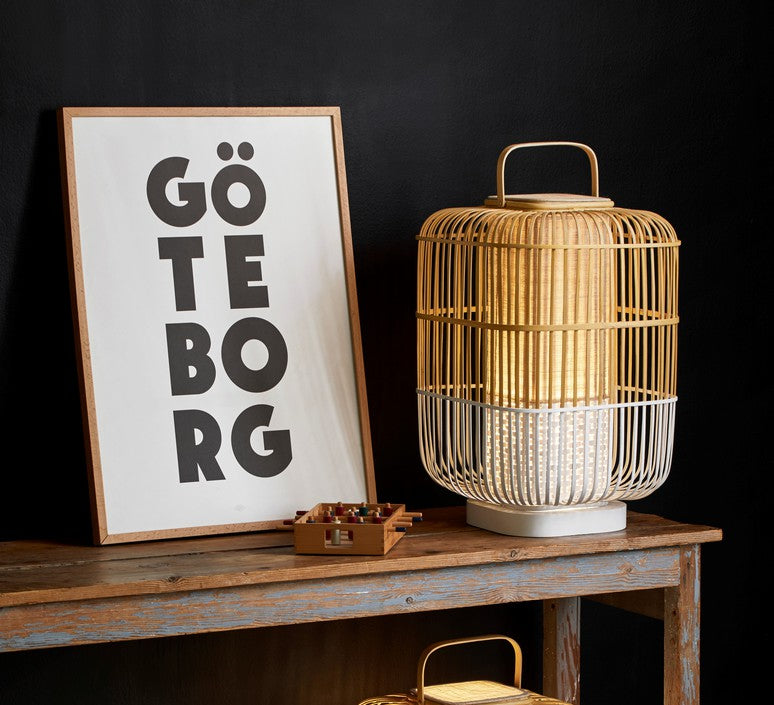 Štvorcová stolná lampa BAMBOO biela