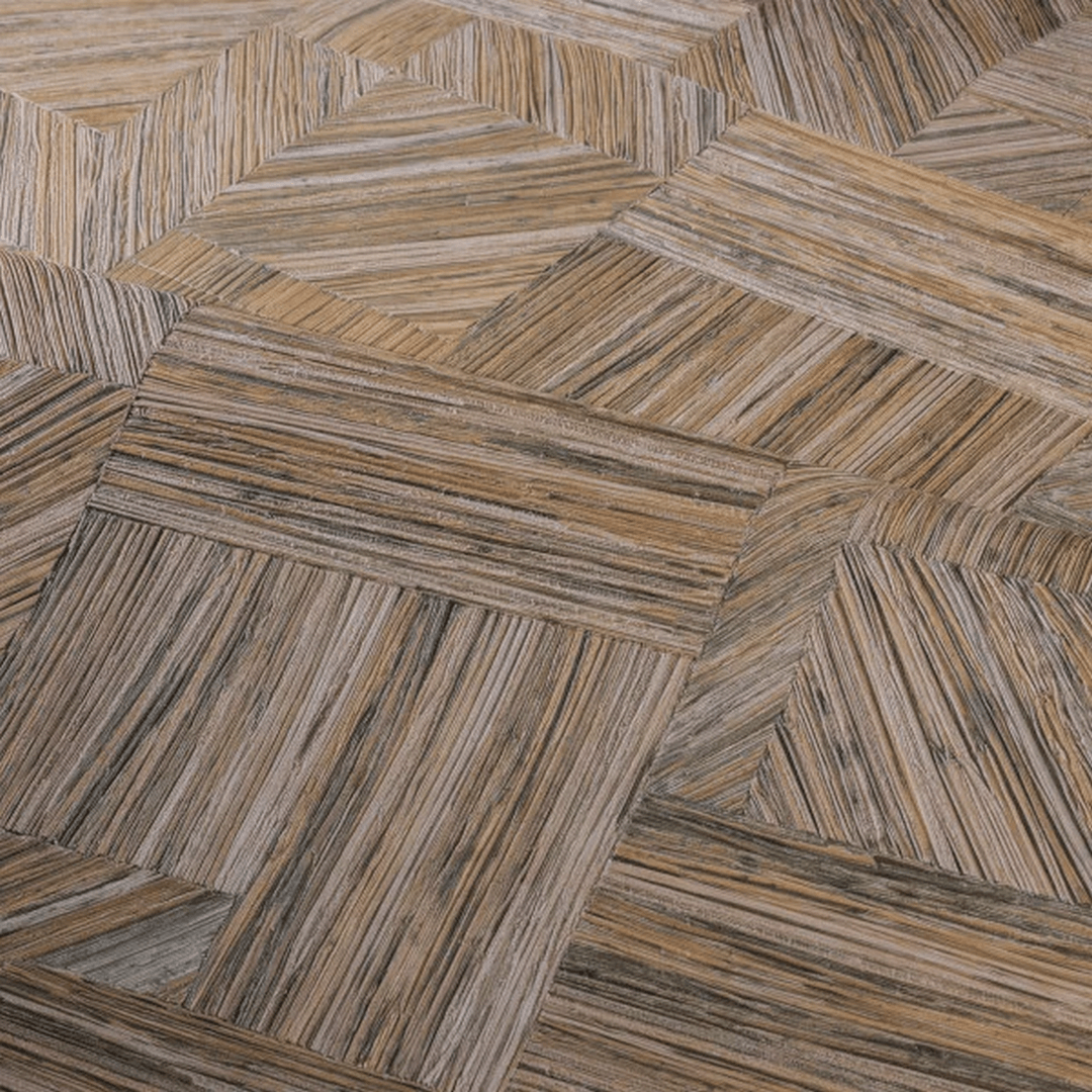 Geometric Structural Wallpaper Imitating Straw Patchwork IMBRICATION - SÉPIA Rusty Brown