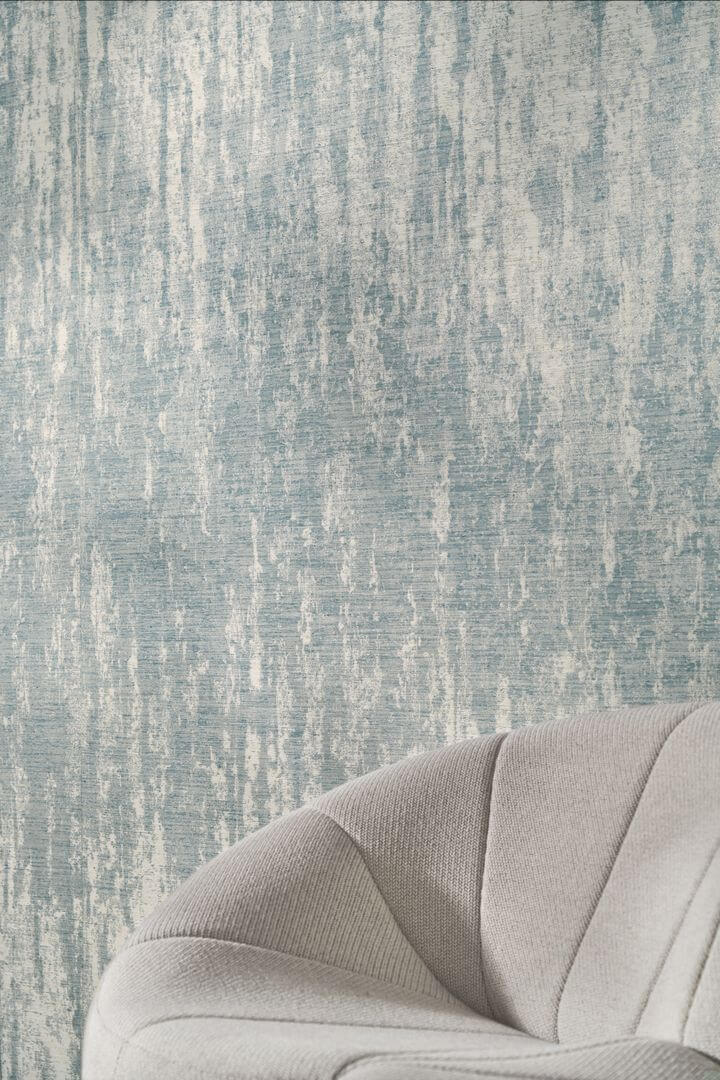 Textile mural imitating an aged wall ORCIA - PIERRE BLEUE blue with beige