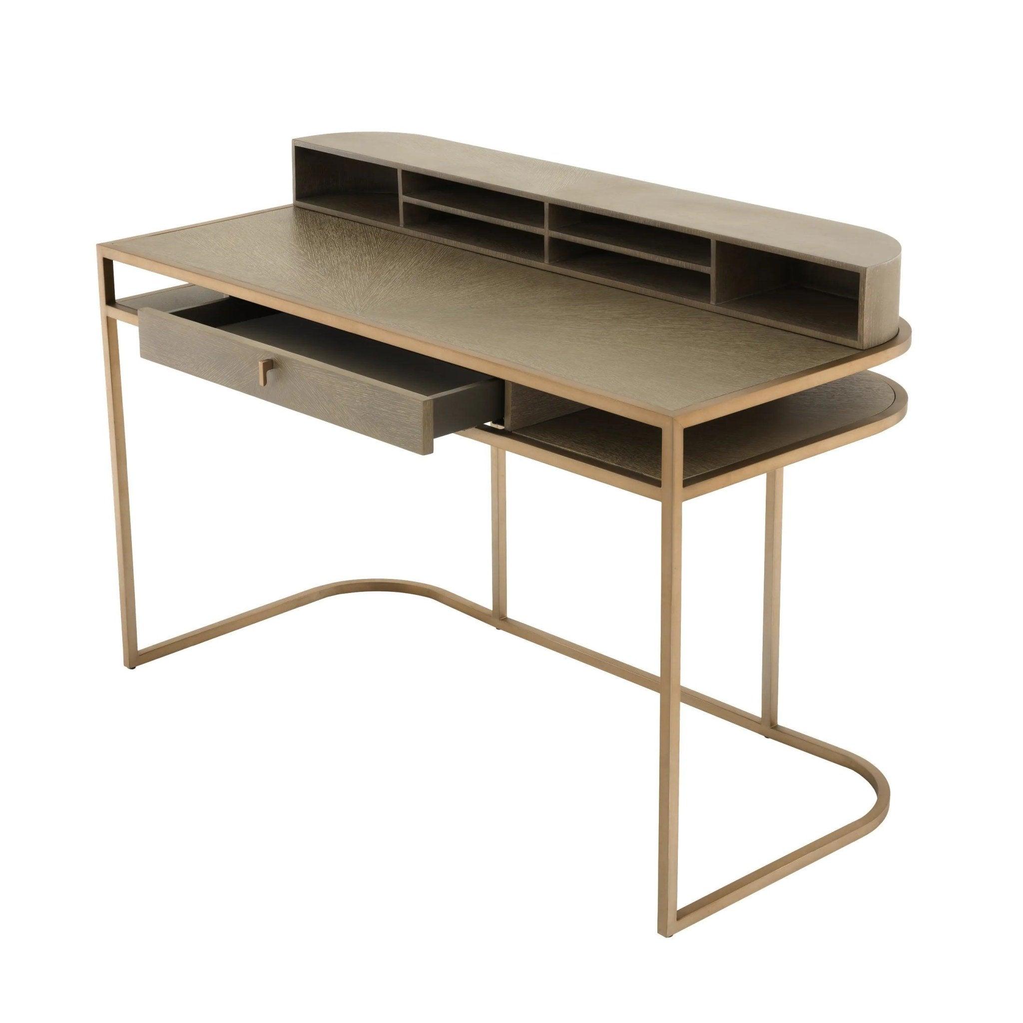 Biurko HIGHLAND fornir dębowy ze szczotkowanym mosiądzem Eichholtz Eye on Design