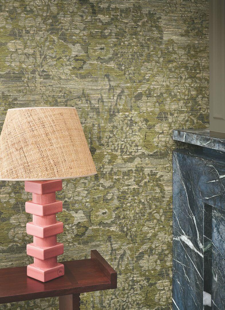 Structural textile wallpaper with a leafy plant pattern VERDURE - TAUPE brown-gray