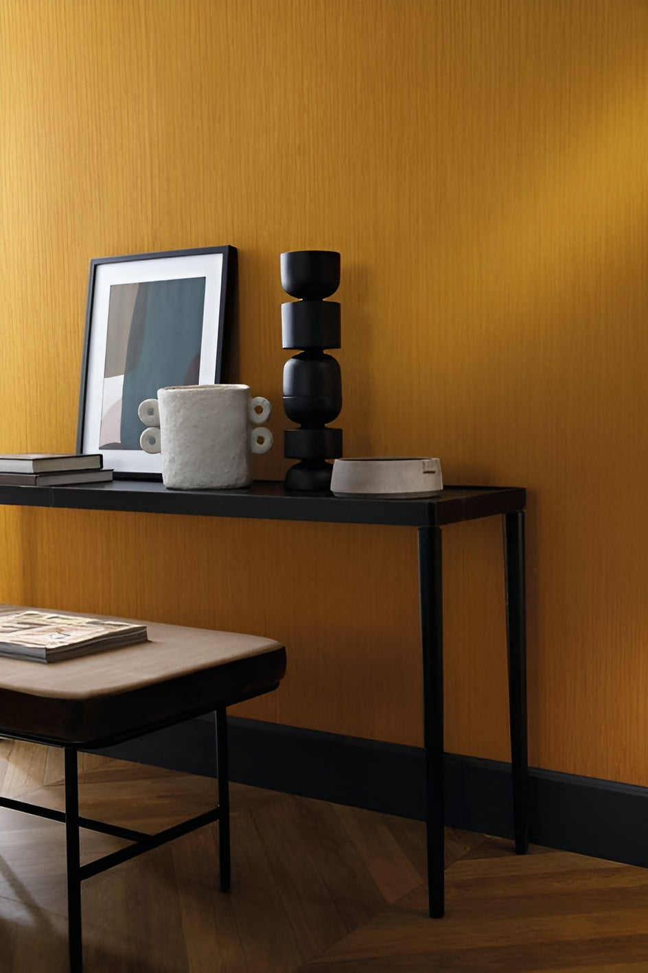 Textile wallpaper with structural vertical stripes JUSSIEU - CELADON mint green