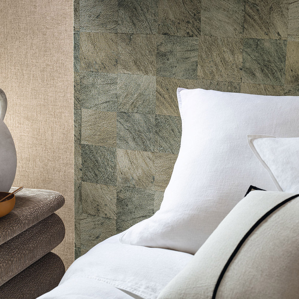 Structural wallpaper with a geometric wood-like pattern ABALE - MARINE dark blue