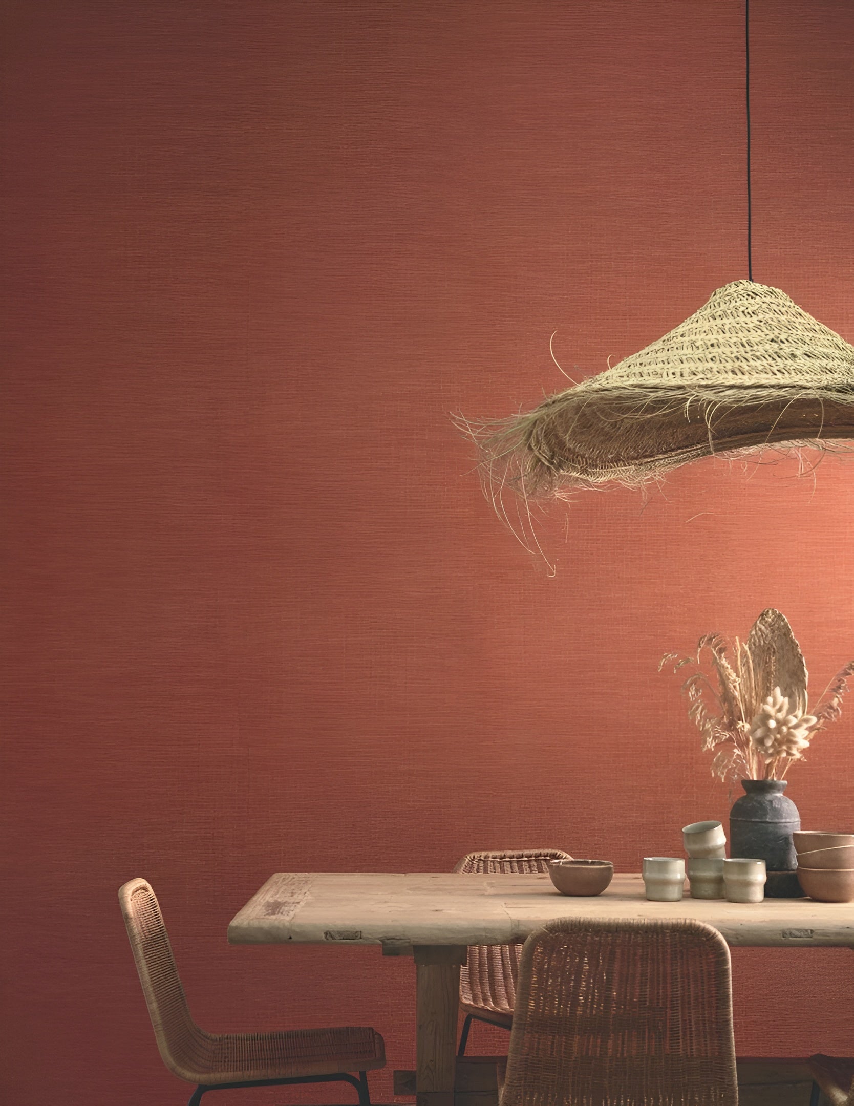 Structural wallpaper imitating linen canvas SHINOK - HETRE beech brown