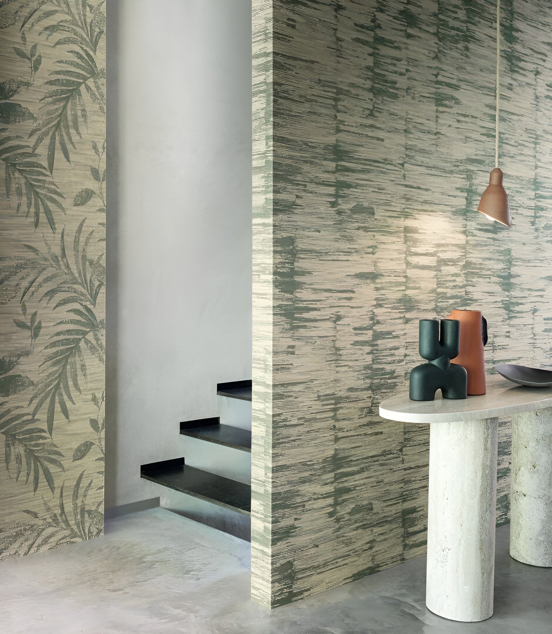 Textilná tapeta so štruktúrou v prúžkoch ALCHEMILLA - BLEU DEAUVILLE/GRIS NUAGE modrá s béžovou