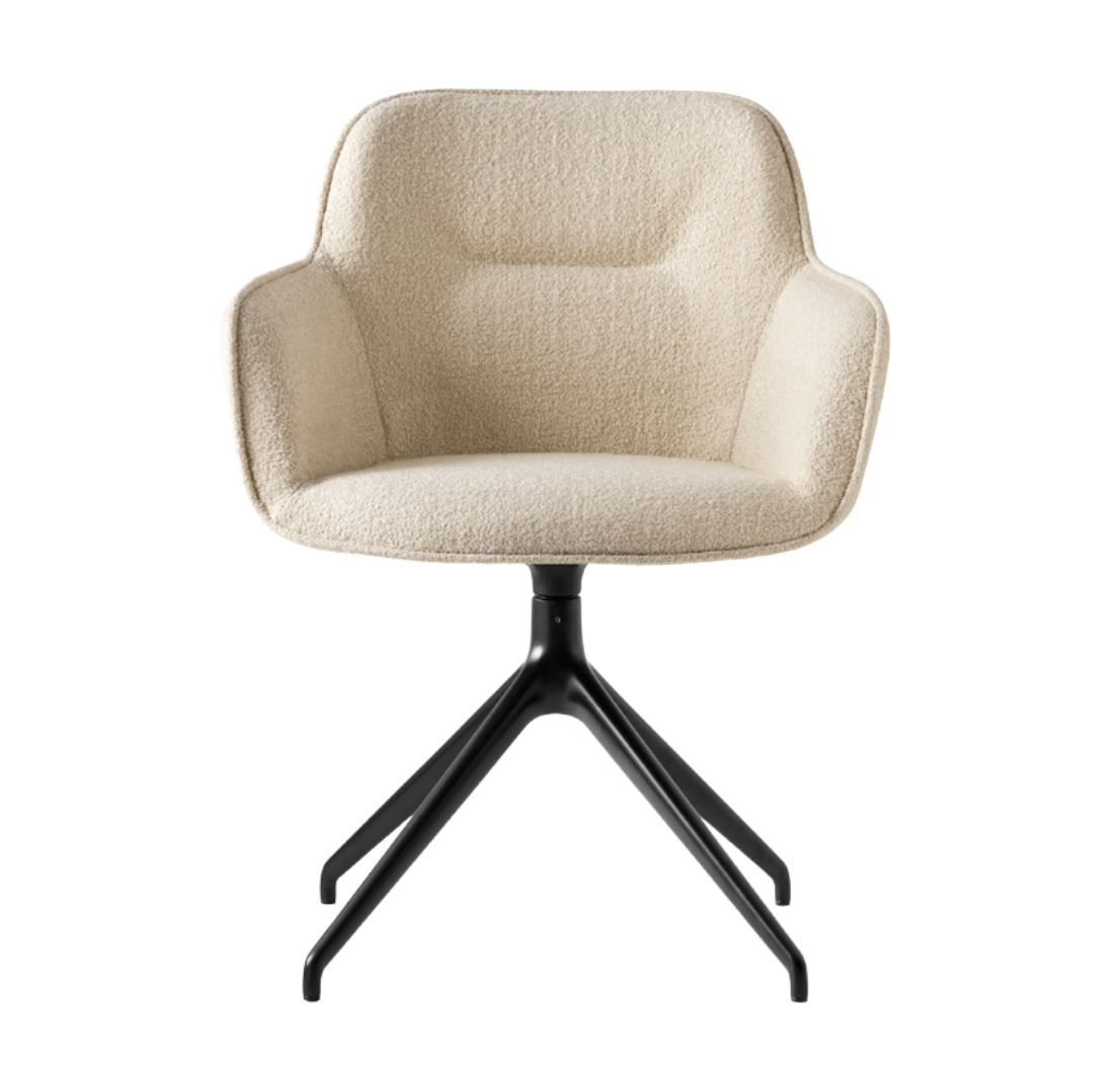 Cocoon upholstered swivel chair with black base